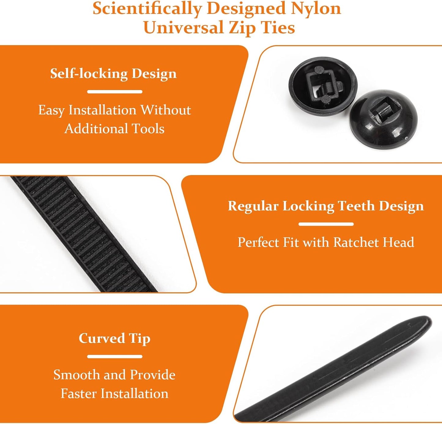 Nylon Universal Zip Ties, 100PCS Cable Ties Buckle, Self-Locking Multipurpose Black Zip Ties Heavy Duty for Car Daily Repair Indoor and Outdoor UV Resistant