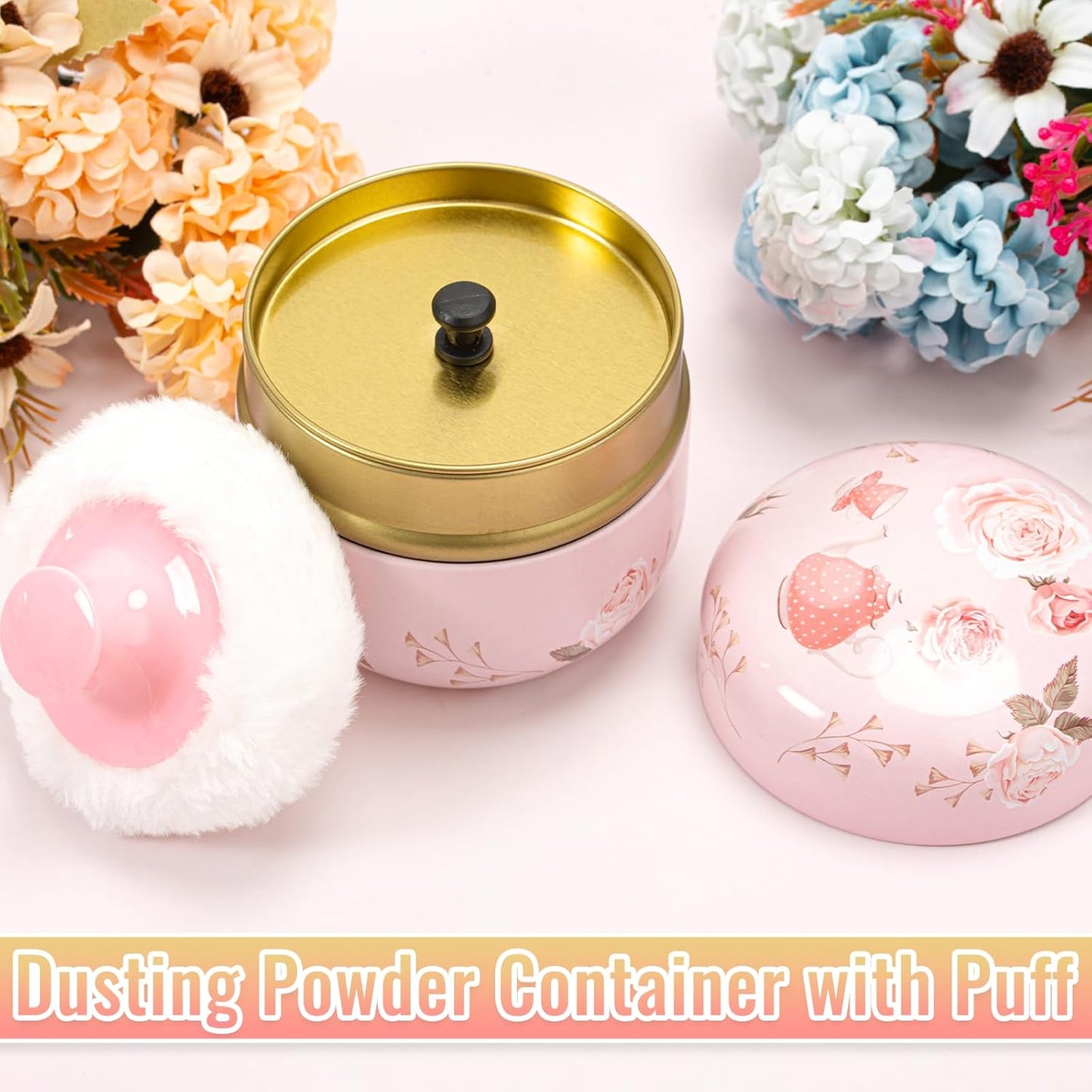 Dusting Boby Powder Puffs and Container for Women Baby, 3.15in Portable Soft Dusting Powder Container with Puff for Home Travel (Pink)