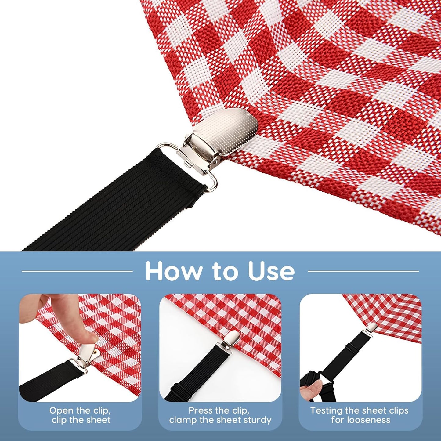 4PCS Bed Sheet Holders Straps for Corners, Elastic Adjustable Fitted Sheet Holder, Easy Install Bed Sheet Holder Suit for Round and Square Mattresses Bedspread Fasteners and Suspenders