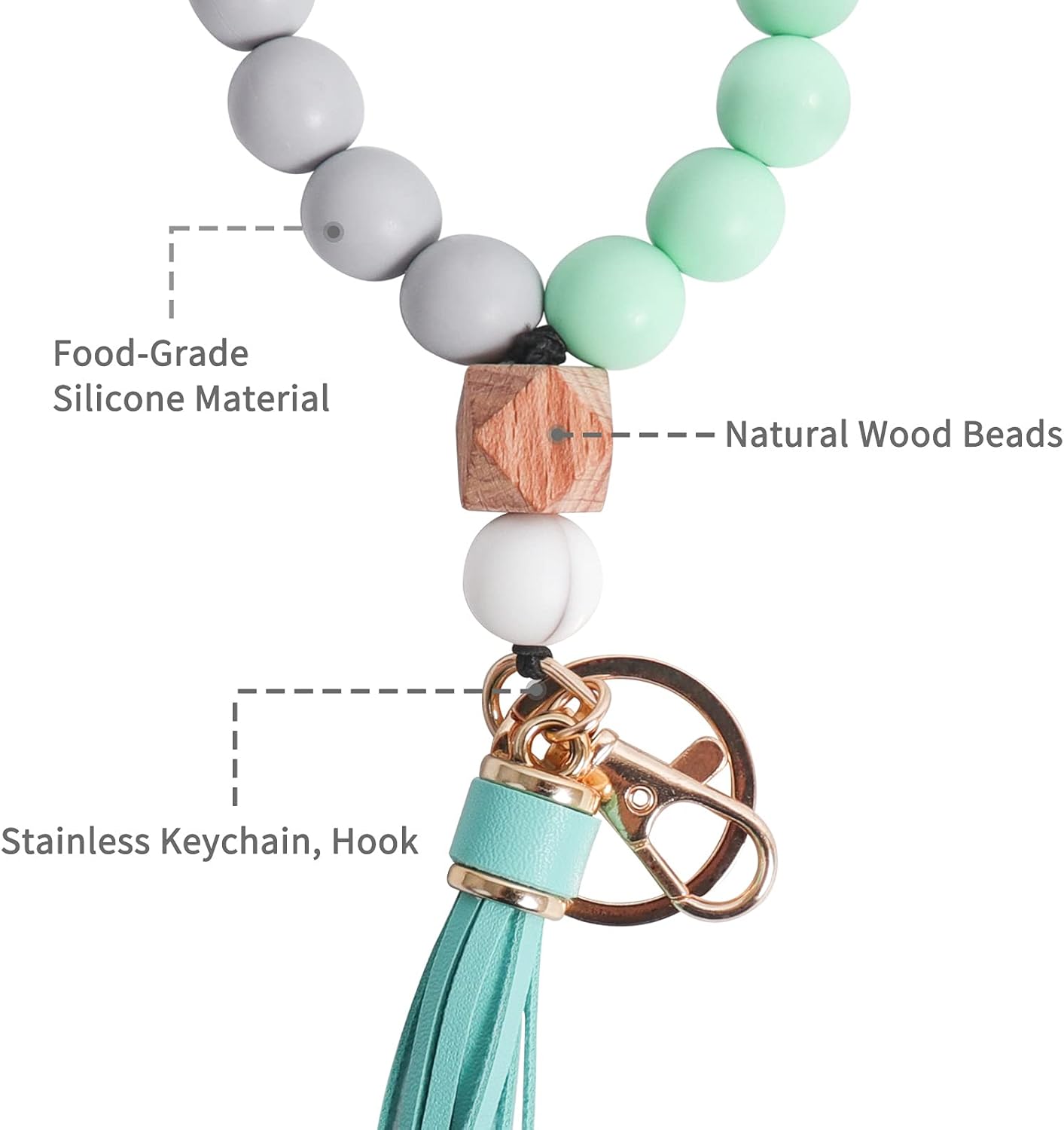Wristlet Keychains Bracelet, Key Ring Bracelet, Tassel Silicone Beaded Key Chains for Women
