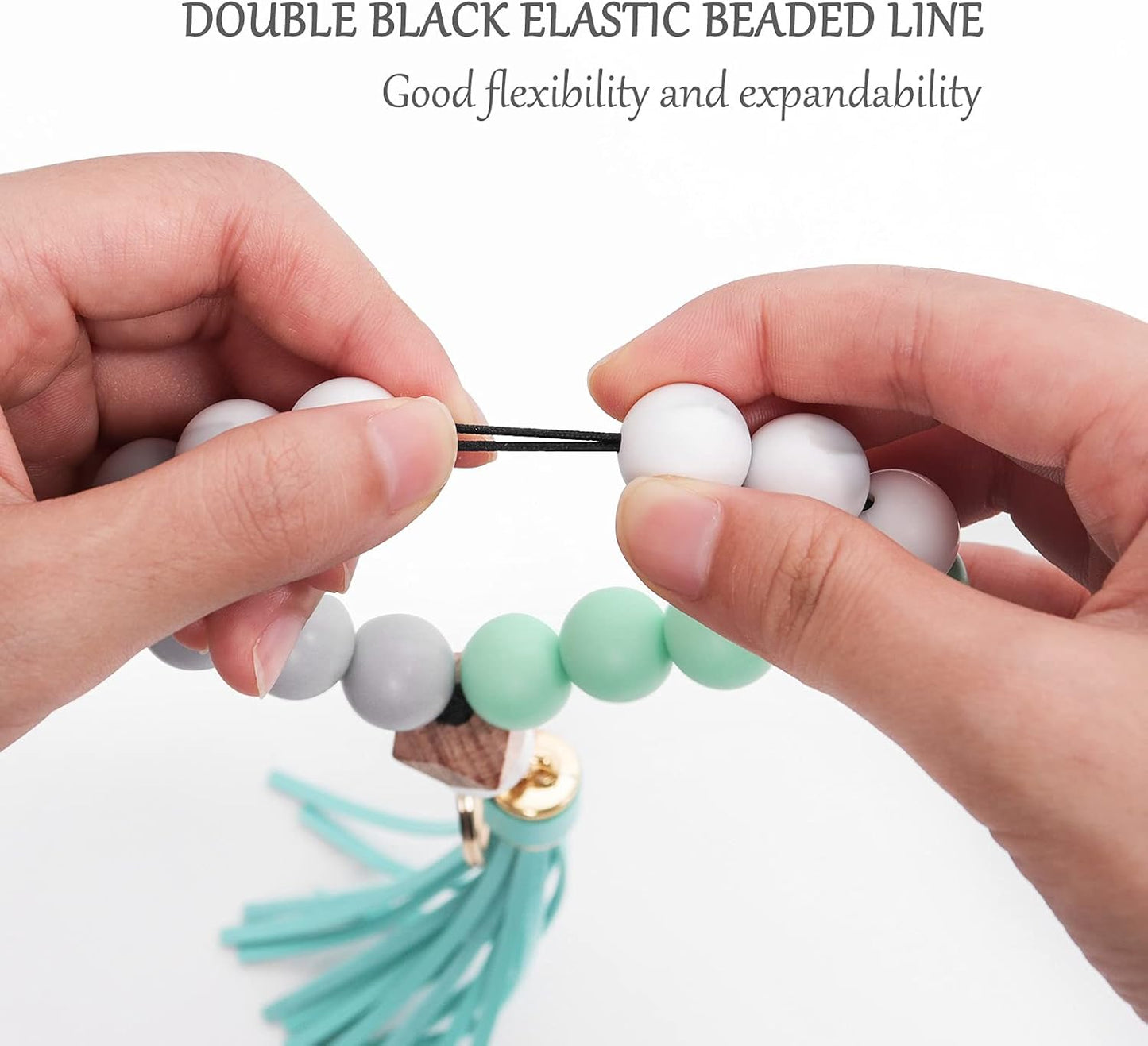 Wristlet Keychains Bracelet, Key Ring Bracelet, Tassel Silicone Beaded Key Chains for Women