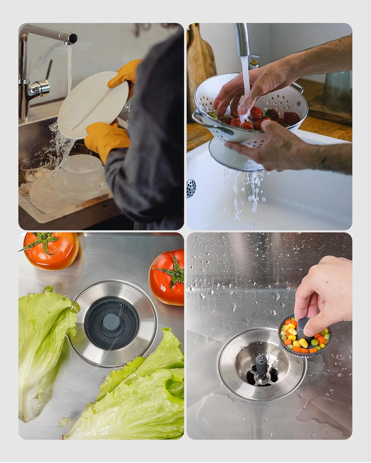 Upgraded 3 in 1 Kitchen Sink Drain Strainer and Stopper Combo, Stainless Steel Metal Pop Up Sink Stopper, Anti-Clogging Basket Strainer with Handle for US Standard 3-1/2 Inch Drain, Grey