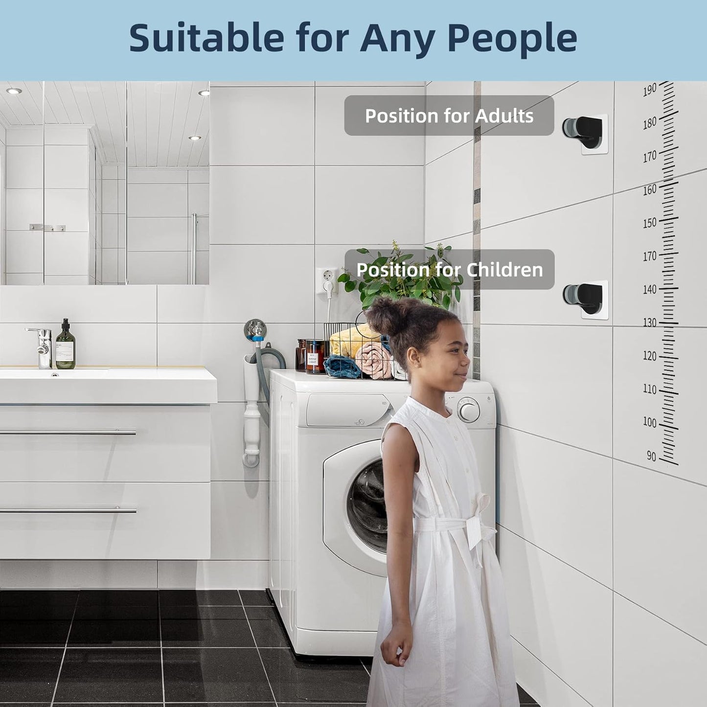 Shower Head Holder, Strong Adhesive, Waterproof, Height Adjustable, Wall Mount, No Drilling, Matte Black