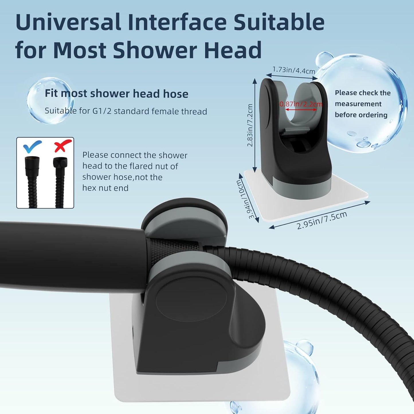 Shower Head Holder, Strong Adhesive, Waterproof, Height Adjustable, Wall Mount, No Drilling, Matte Black