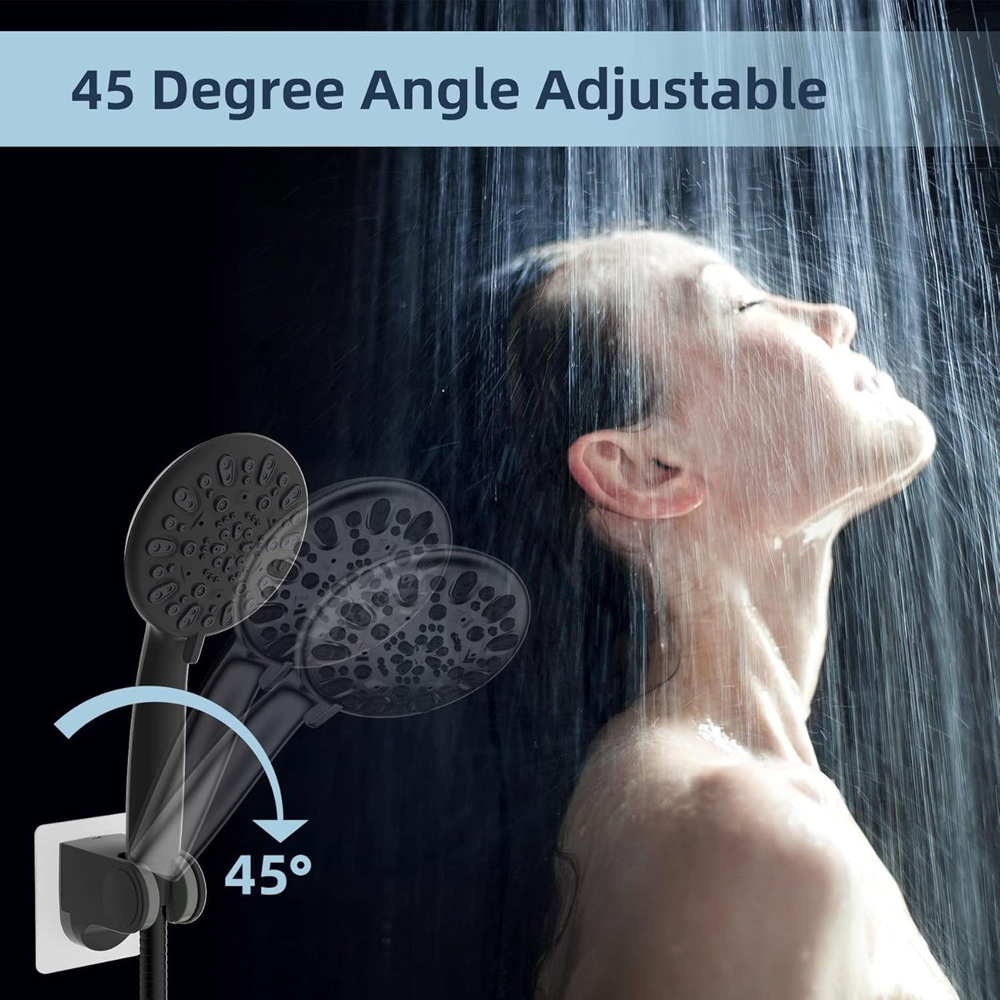 Shower Head Holder, Strong Adhesive, Waterproof, Height Adjustable, Wall Mount, No Drilling, Matte Black