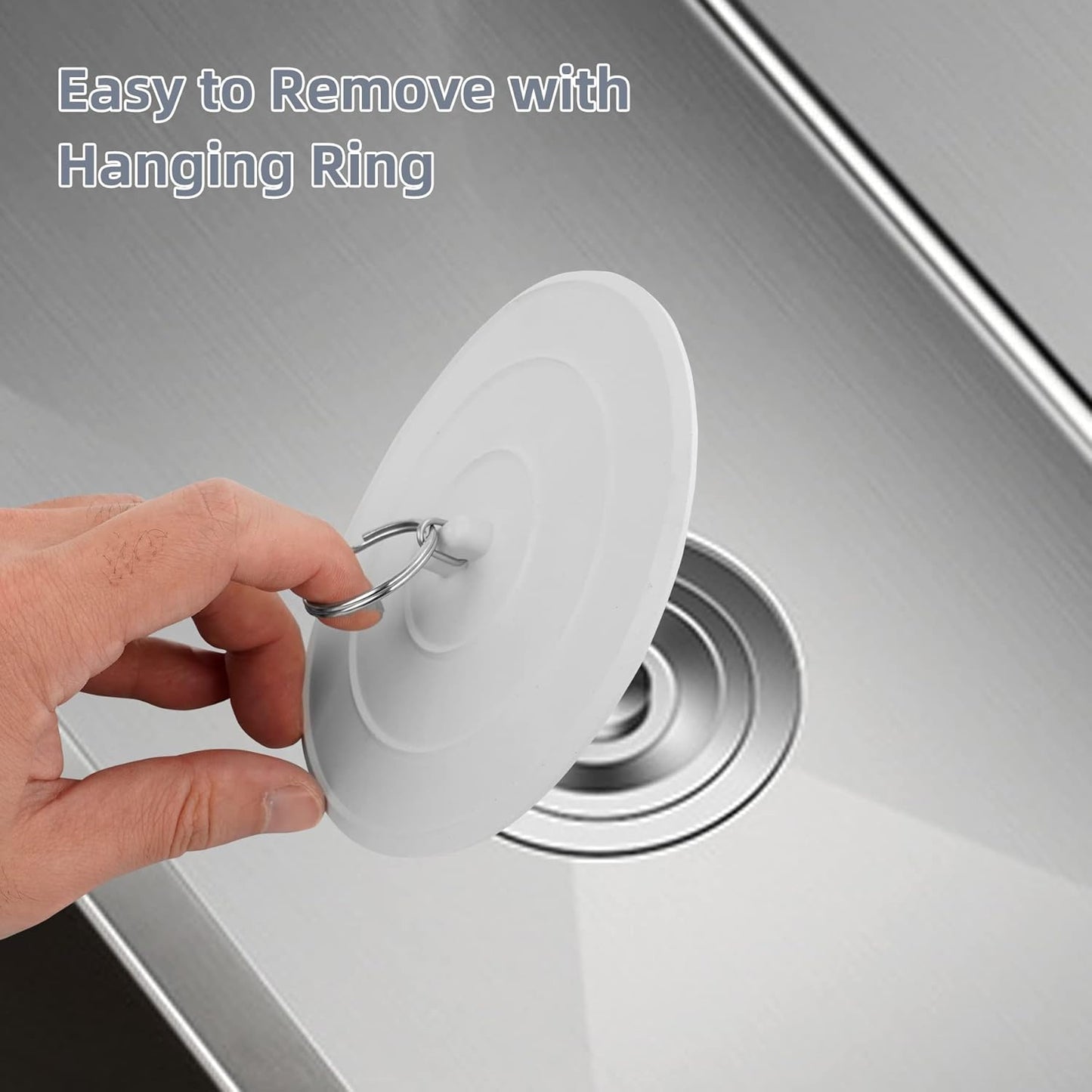 2 Pack Bath Tub Stopper, Flat Suction Sink Stopper Rubber Silicone Shower Drain Bath Plug Stopper for Kitchen, Bathroom and Laundry Sink (White-Grey)