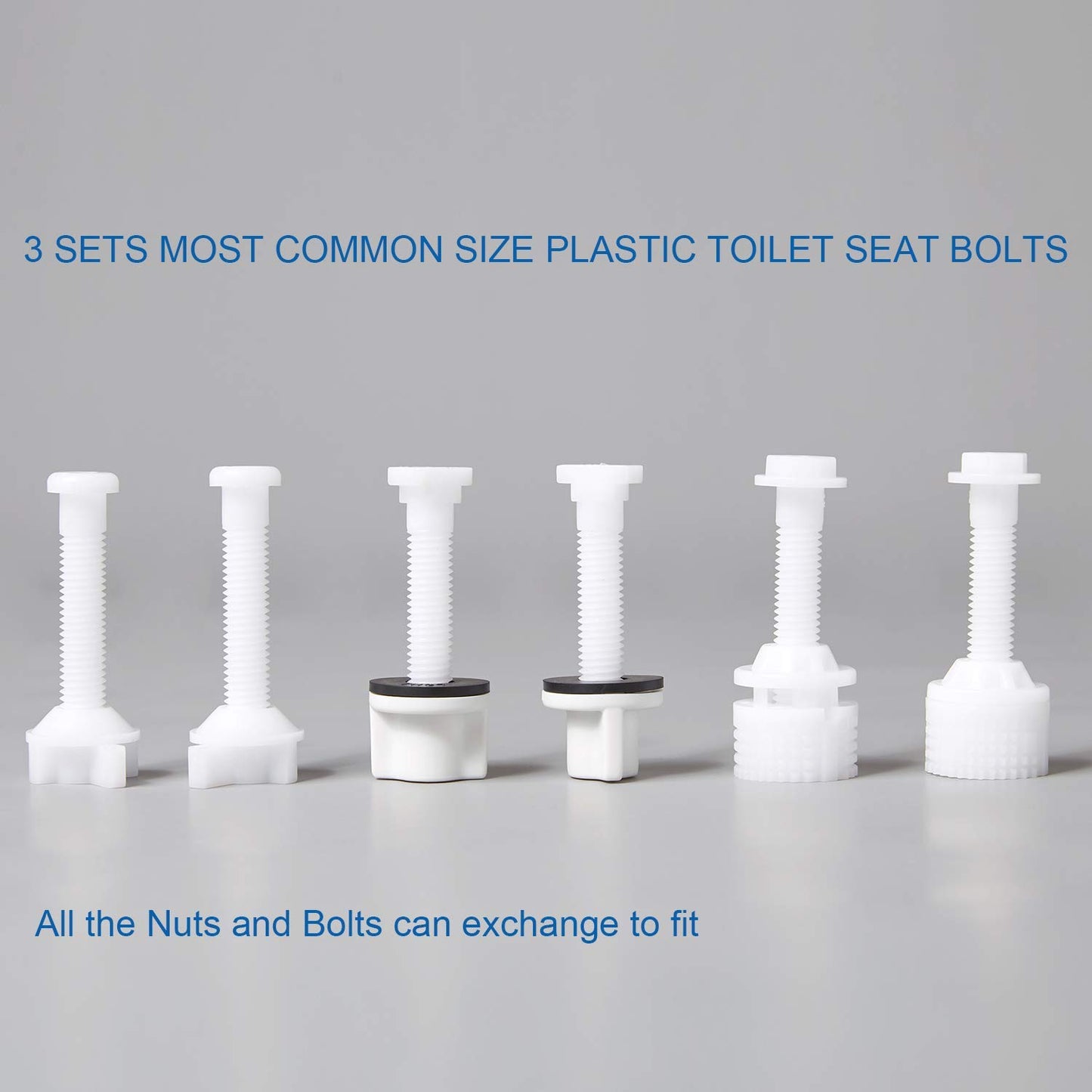 Universal Toilet Seat Hinge Bolt Screw for Top Mount Toilet Seat Hinges, Downlock Nuts can Slip Over Bolts Threads for Rapid Installation Without Screwing in-White Plastic Replacement Parts