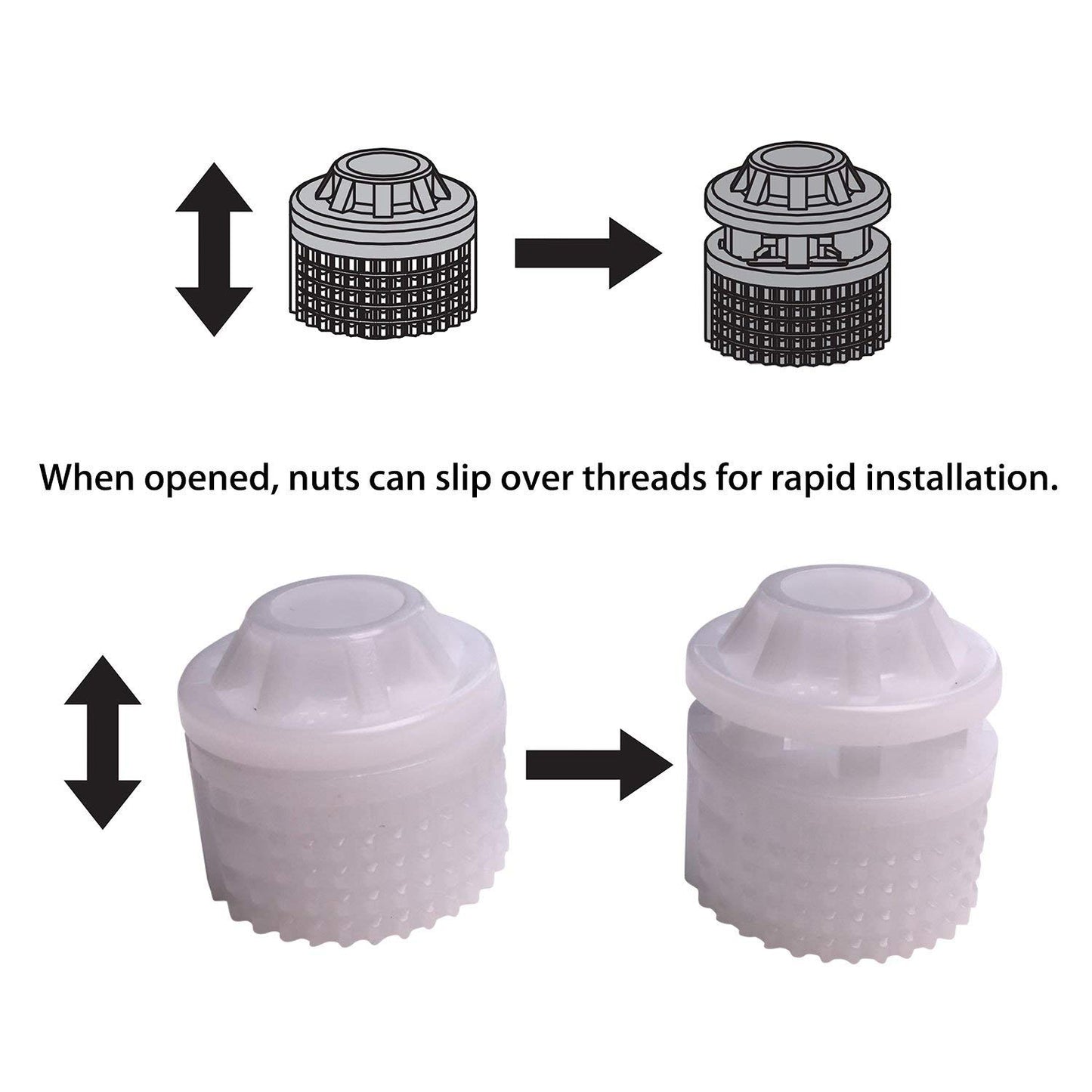 Universal Toilet Seat Hinge Bolt Screw for Top Mount Toilet Seat Hinges, Downlock Nuts can Slip Over Bolts Threads for Rapid Installation Without Screwing in-White Plastic Replacement Parts