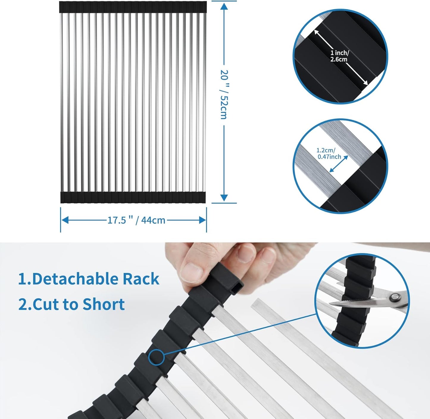 Roll Up Dish Drying Rack, Extra Large Dish Rack Over The Sink, Multipurpose Stainless Steel Rollup Sink Matt for Dishes, Portable Kitchen Accessories Dish Drainer, Foldable (20.5''x17.5'')