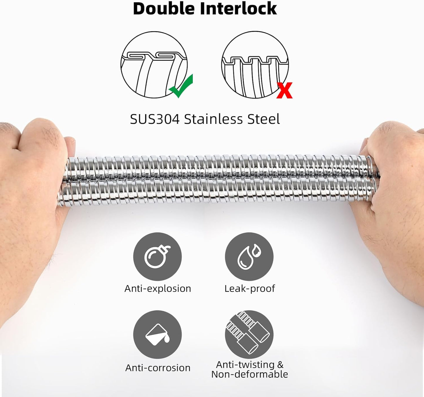 All Metal Shower Hose 90 inch (7.5 ft) Bathroom Handheld Shower Head Hose 2.3 Meters Extension Replacement Part with Brass Fittings Made of Stainless Steel -Polished Chrome Finish