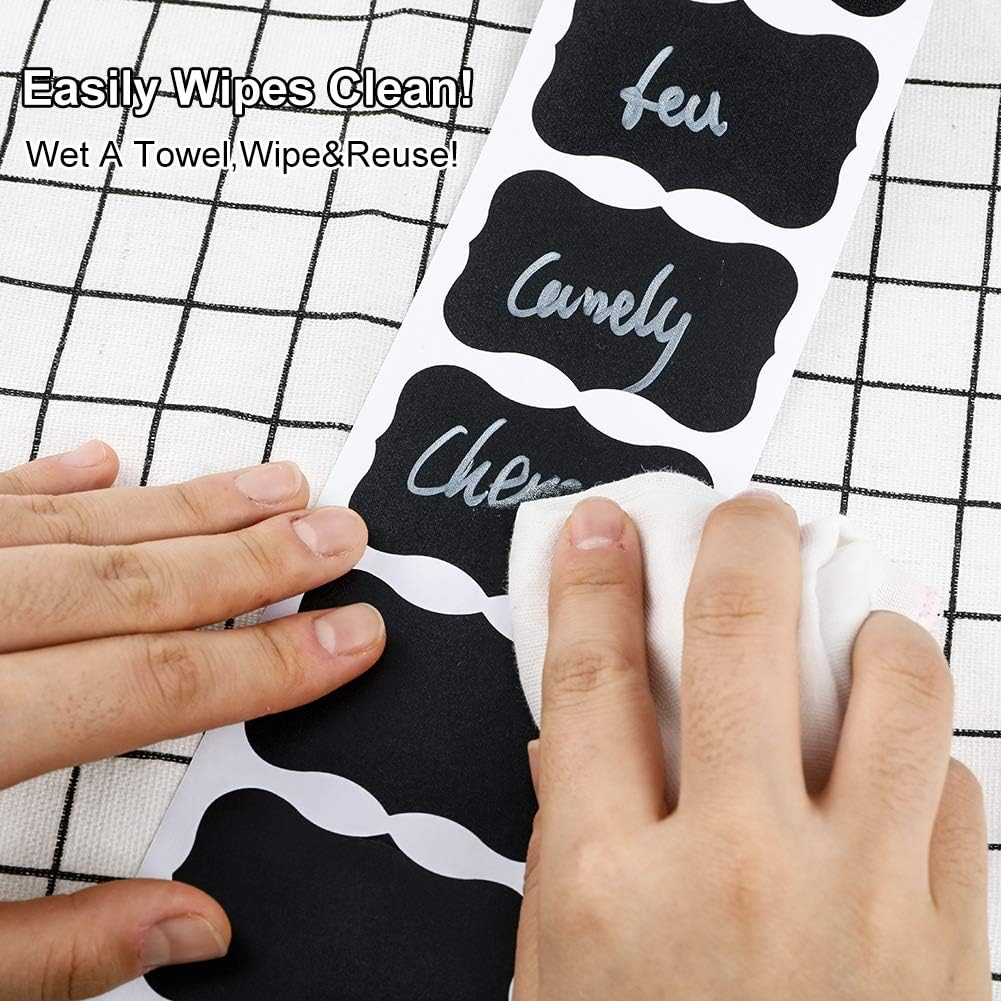 Cerolopy 150Pcs Waterproof Chalkboard Labels, Reusable Blackboard Stickers for Kitchen Organize with 1 White Chalk Pen,Removable Label Sticker on a Roll for Jars, Scrapbooking(Lace Shape)