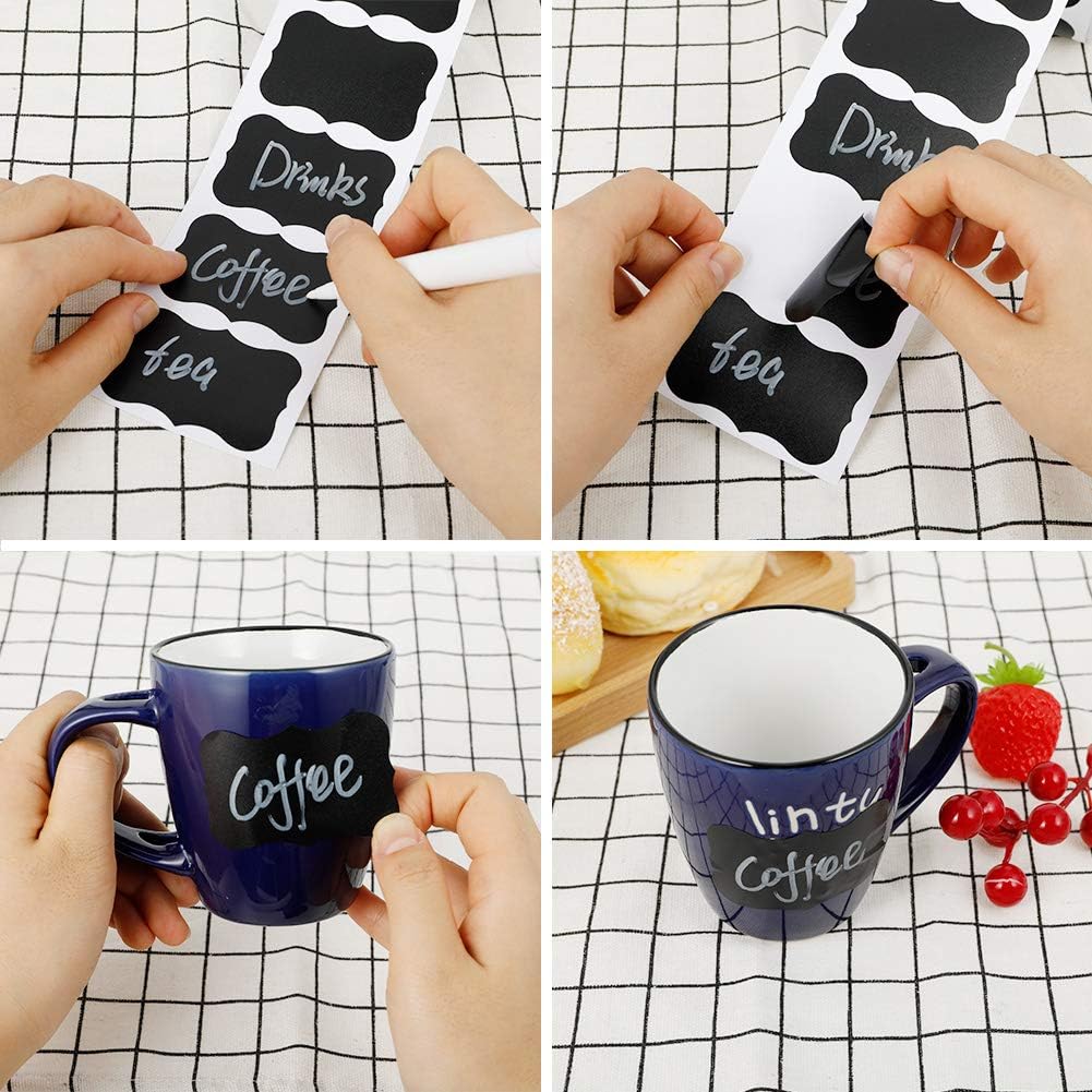 Cerolopy 150Pcs Waterproof Chalkboard Labels, Reusable Blackboard Stickers for Kitchen Organize with 1 White Chalk Pen,Removable Label Sticker on a Roll for Jars, Scrapbooking(Lace Shape)