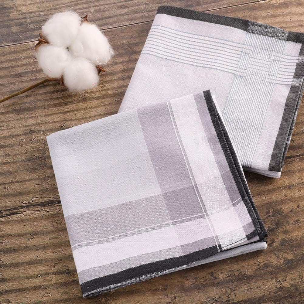 12 Pcs 100% Cotton Men’s Plaid Handkerchief, Soft Hanky with Classic Stripe, Ideal Gift Set for Men. (4 Styles) (Plaid)