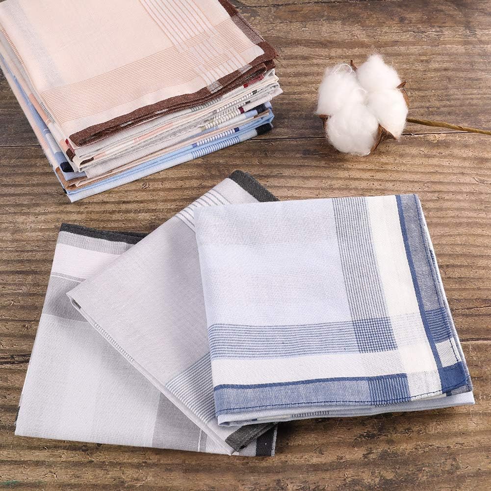 12 Pcs 100% Cotton Men’s Plaid Handkerchief, Soft Hanky with Classic Stripe, Ideal Gift Set for Men. (4 Styles) (Plaid)