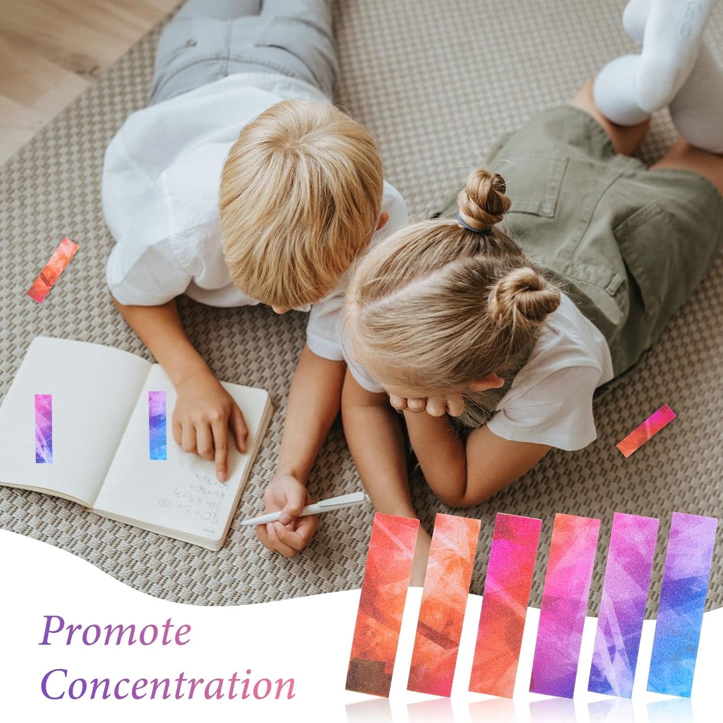 48 Pcs Calm Strips Anxiety Relief Kit with Colorful Streamer and Stone Pattern Textured Sensory Stickers, Anti-Stress Fidget Toys for Adults and Teens (Deep)