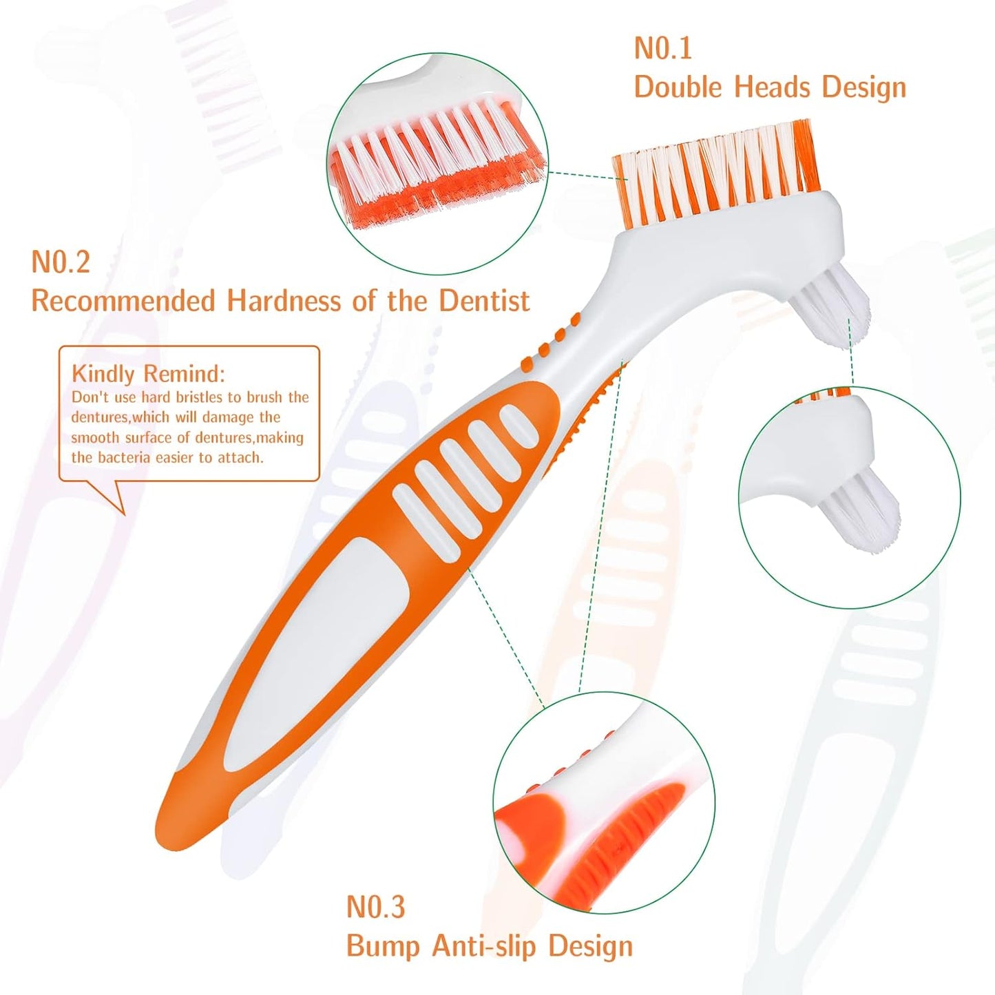 4Pcs Denture Brush Dual Head Toothbrushes, Portable Denture Brush with Soft Bristles and Dual Angled, Hard Denture Cleaning Brush for Denture Care Denture Toothbrush