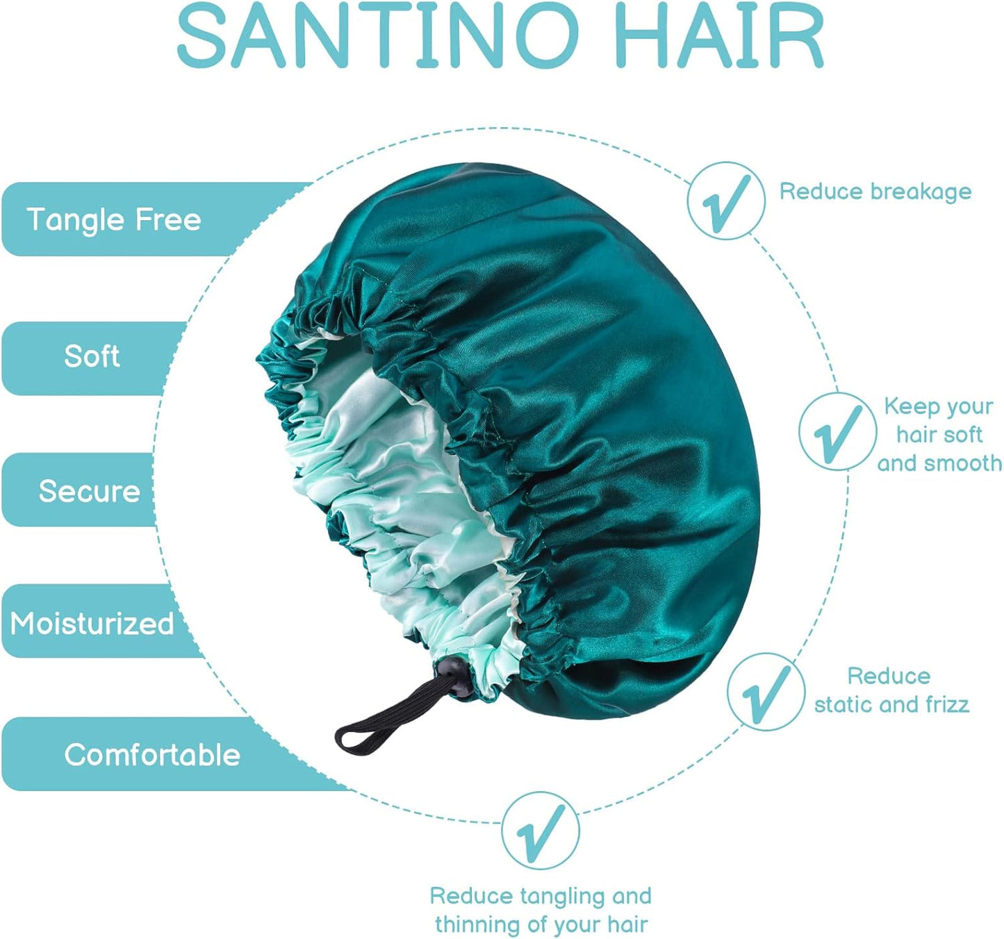 NADONEL 2 Pcs Silk Bonnet Sleep Cap, Adjustable Silk Bonnet Sleep Cap Waterproof Satin Hair Cap Night Cap Double Layer Satin Bonnet for Women Girls Black Curly Hair (Blue+Green)