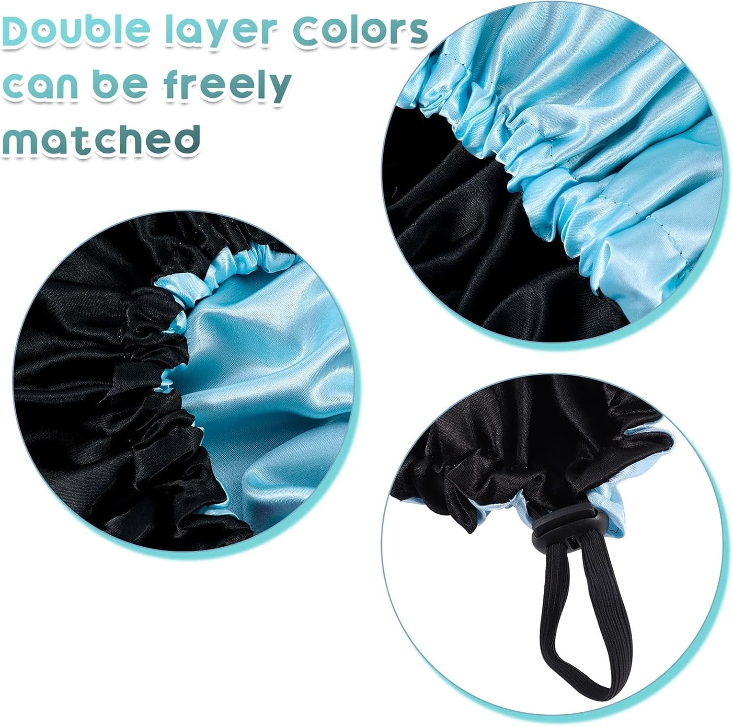 NADONEL 2 Pcs Silk Bonnet Sleep Cap, Adjustable Silk Bonnet Sleep Cap Waterproof Satin Hair Cap Night Cap Double Layer Satin Bonnet for Women Girls Black Curly Hair (Blue+Green)