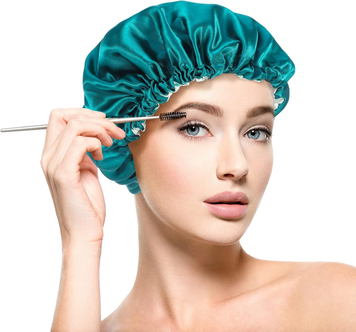 NADONEL 2 Pcs Silk Bonnet Sleep Cap, Adjustable Silk Bonnet Sleep Cap Waterproof Satin Hair Cap Night Cap Double Layer Satin Bonnet for Women Girls Black Curly Hair (Blue+Green)