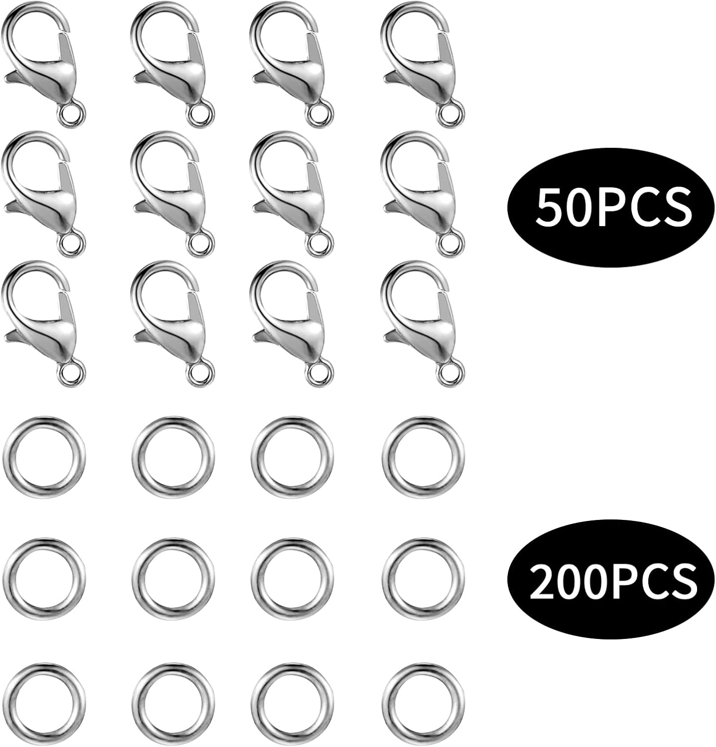 250pcs Lobster Claw Clasps With Open Jump Rings Set,jewelry Bracelet Connectors Necklace Clasp Bracelet Clasp Jump Rings For Jewelry Making (silver)