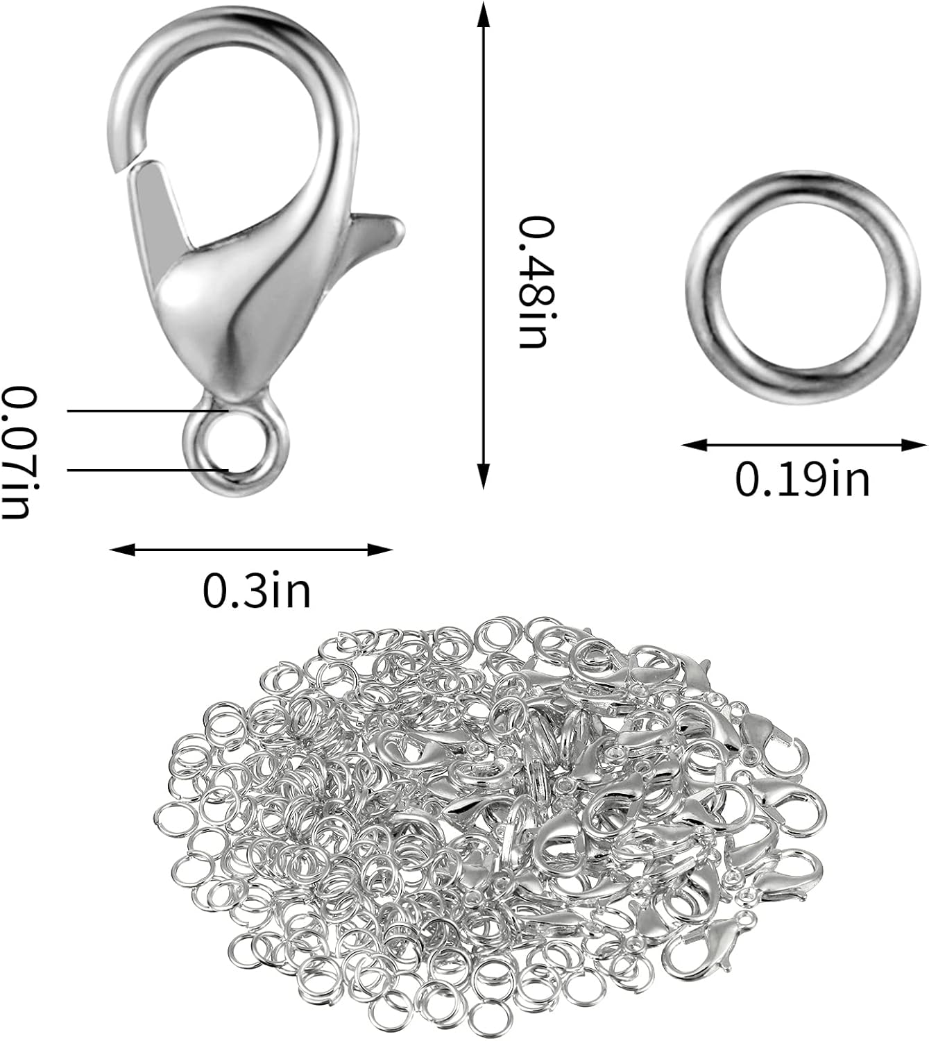 250pcs Lobster Claw Clasps With Open Jump Rings Set,jewelry Bracelet Connectors Necklace Clasp Bracelet Clasp Jump Rings For Jewelry Making (silver)