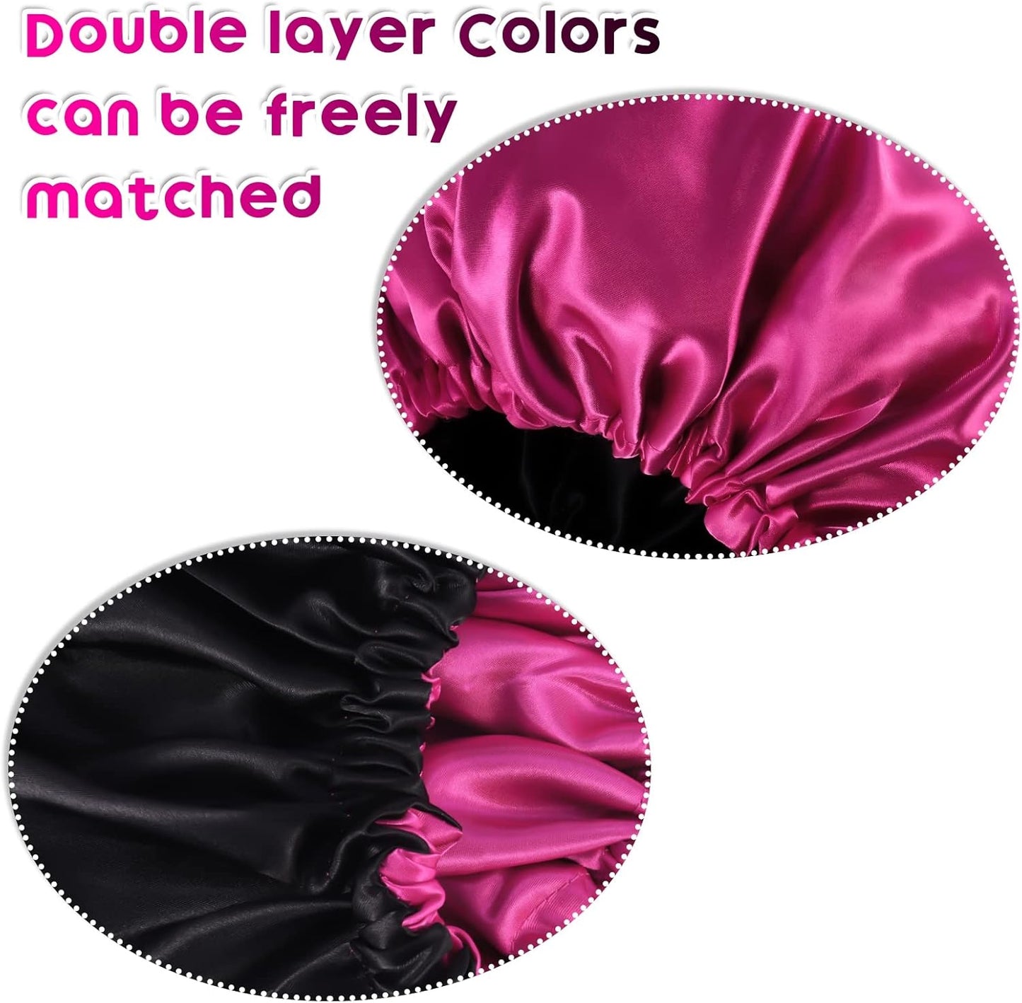 2 Pcs Silk Bonnet Sleep Cap, Adjustable Waterproof Satin Hair Night Cap, Double Layer for Women Girls With Black Curly Hair