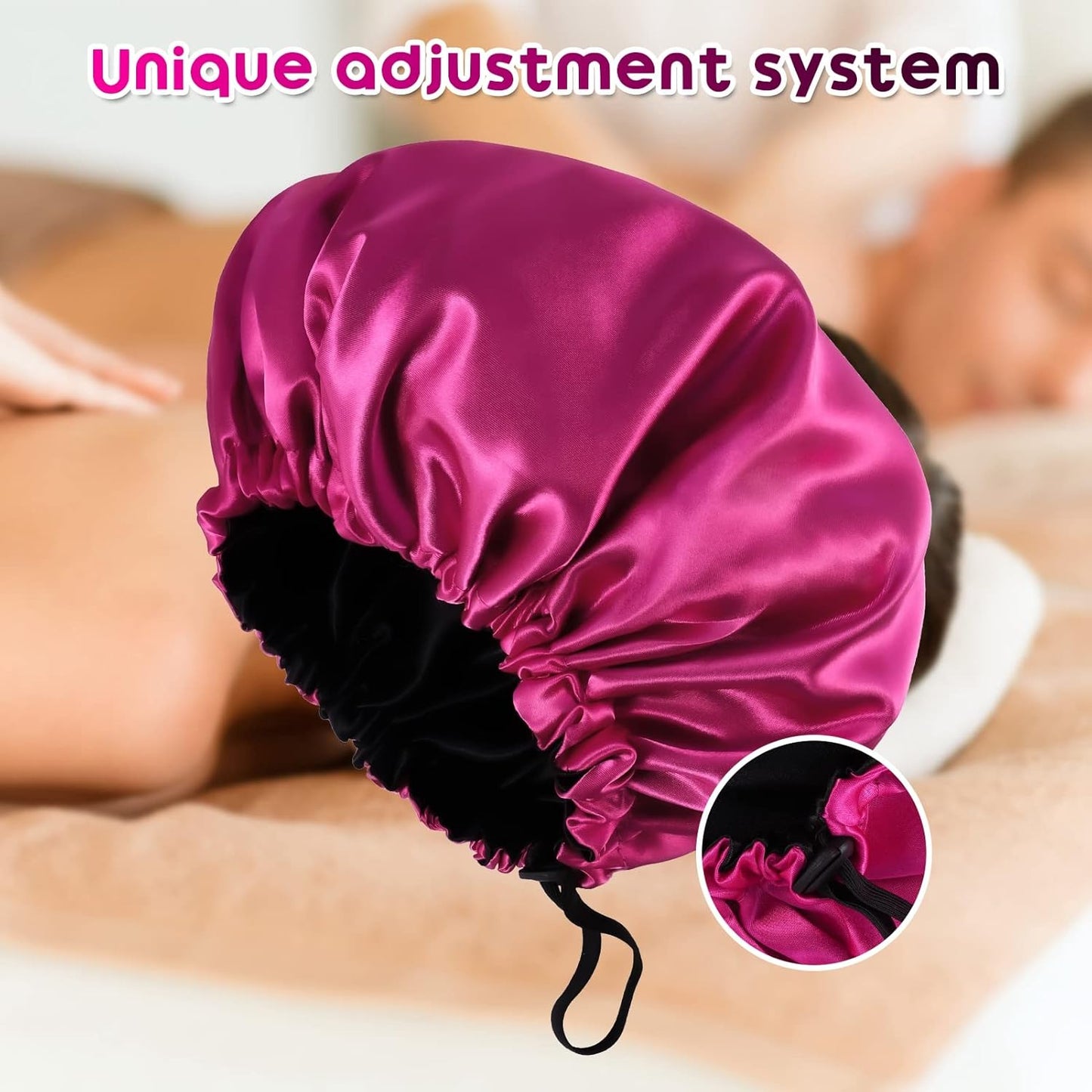 2 Pcs Silk Bonnet Sleep Cap, Adjustable Waterproof Satin Hair Night Cap, Double Layer for Women Girls With Black Curly Hair