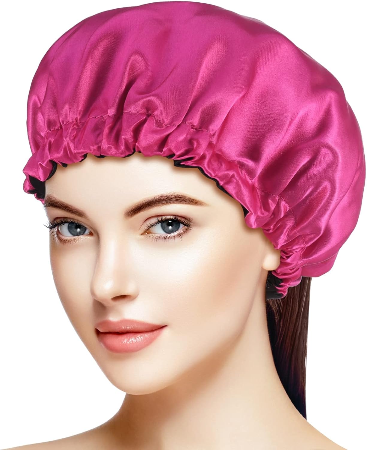 2 Pcs Silk Bonnet Sleep Cap, Adjustable Waterproof Satin Hair Night Cap, Double Layer for Women Girls With Black Curly Hair