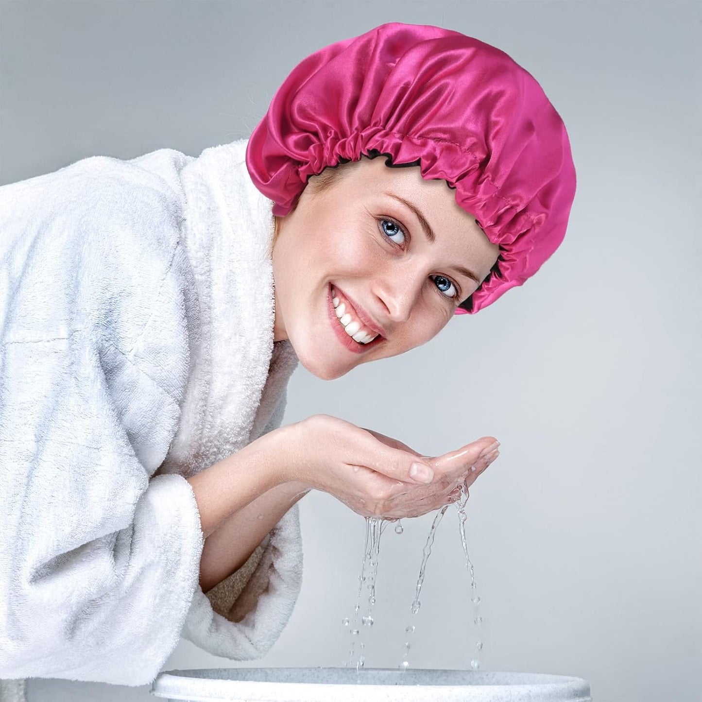 2 Pcs Silk Bonnet Sleep Cap, Adjustable Waterproof Satin Hair Night Cap, Double Layer for Women Girls With Black Curly Hair