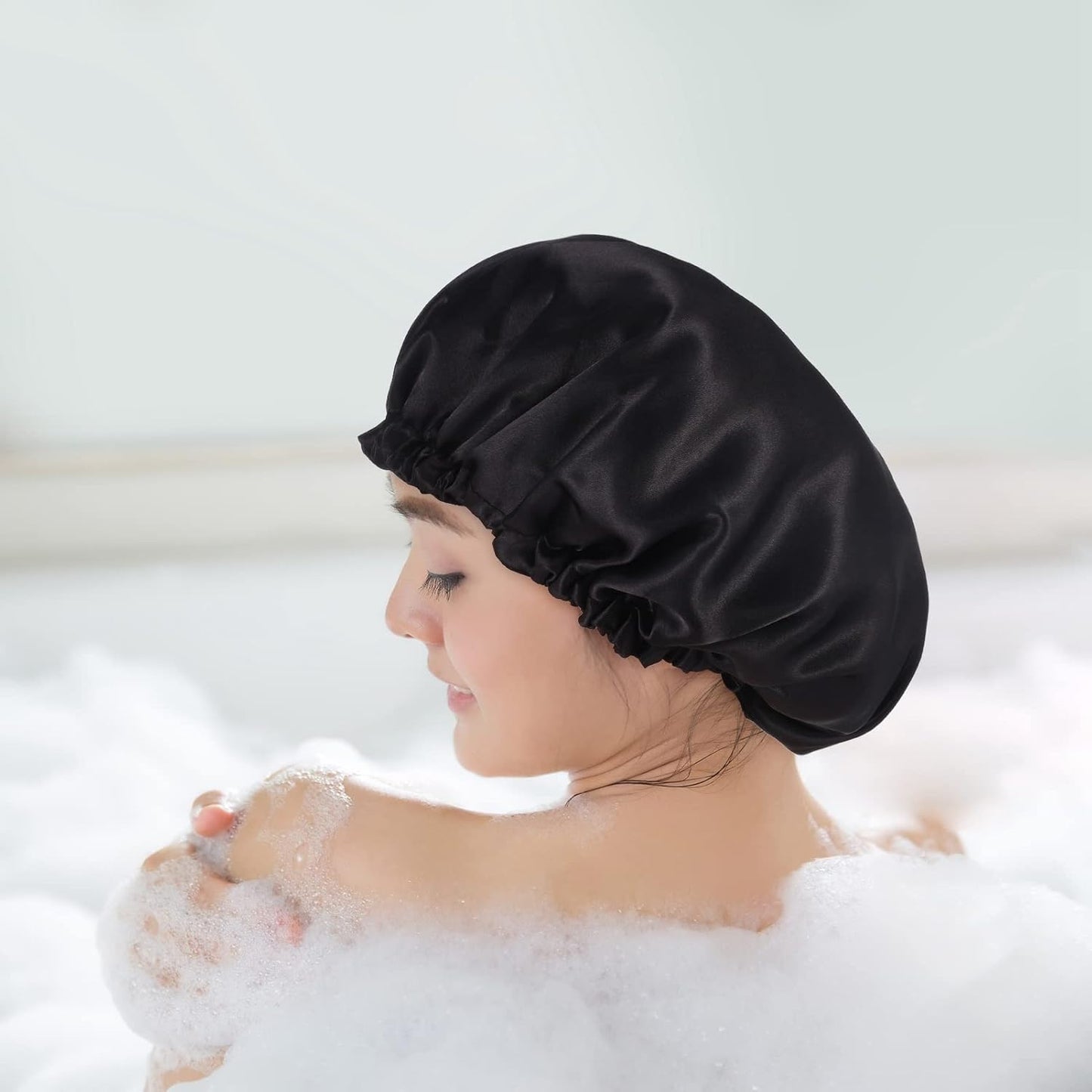 2 Pcs Silk Bonnet Sleep Cap, Adjustable Waterproof Satin Hair Night Cap, Double Layer for Women Girls With Black Curly Hair