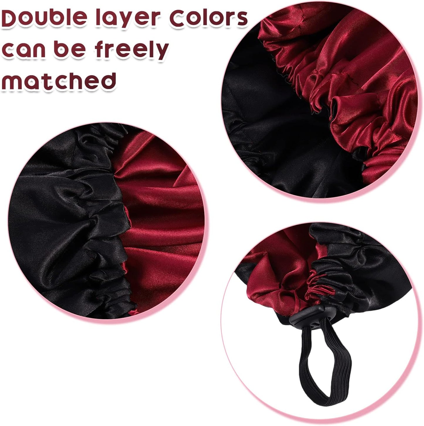 2 Pcs Silk Bonnet Sleep Cap, Adjustable Waterproof Satin Hair Night Cap, Double Layer for Women Girls Black Curly Hair