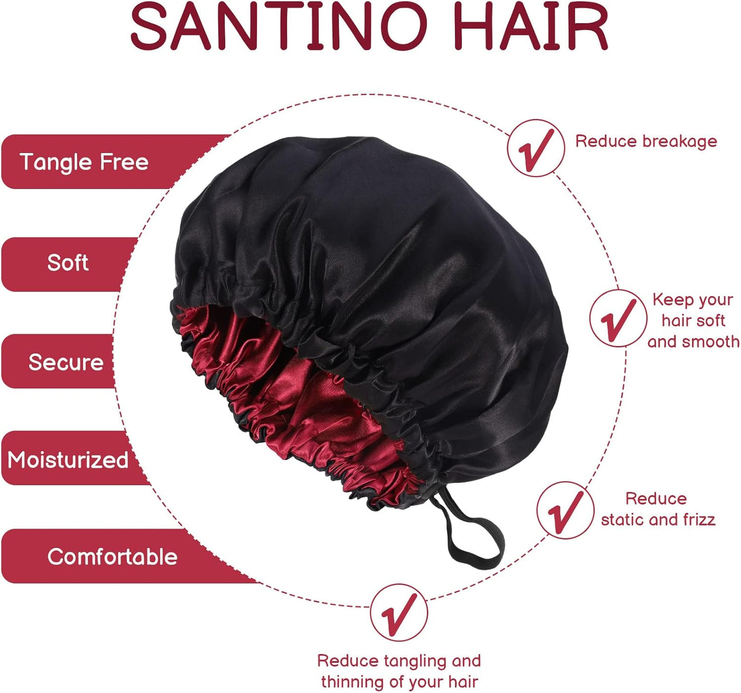 2 Pcs Silk Bonnet Sleep Cap, Adjustable Waterproof Satin Hair Night Cap, Double Layer for Women Girls Black Curly Hair