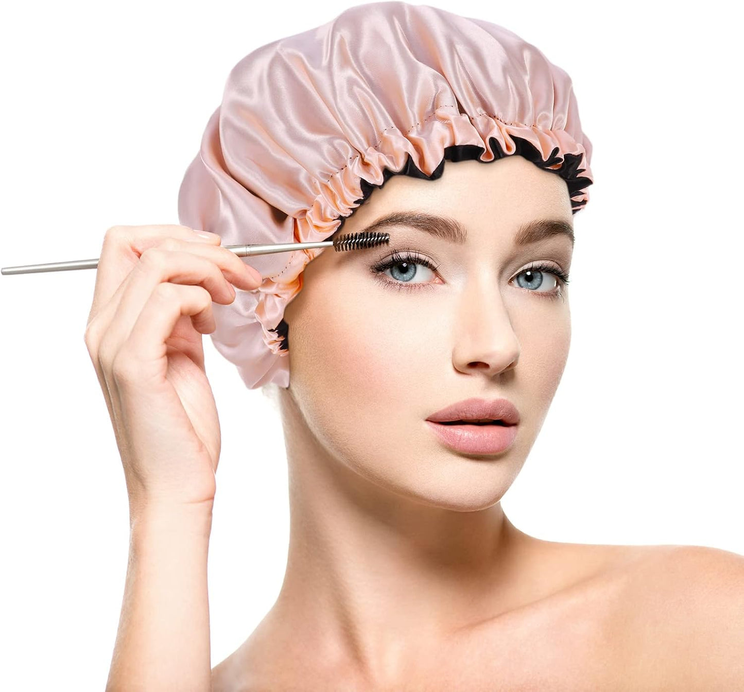 2 Pcs Silk Bonnet Sleep Cap, Adjustable Waterproof Satin Hair Night Cap, Double Layer for Women Girls Black Curly Hair