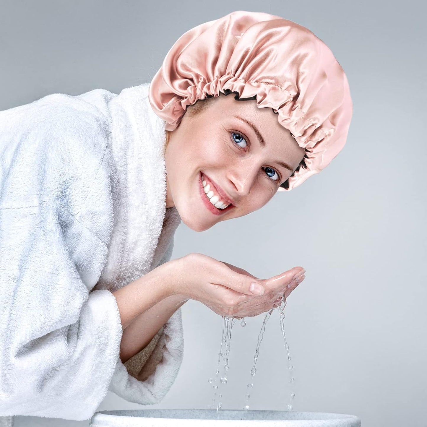 2 Pcs Silk Bonnet Sleep Cap, Adjustable Waterproof Satin Hair Night Cap, Double Layer for Women Girls Black Curly Hair