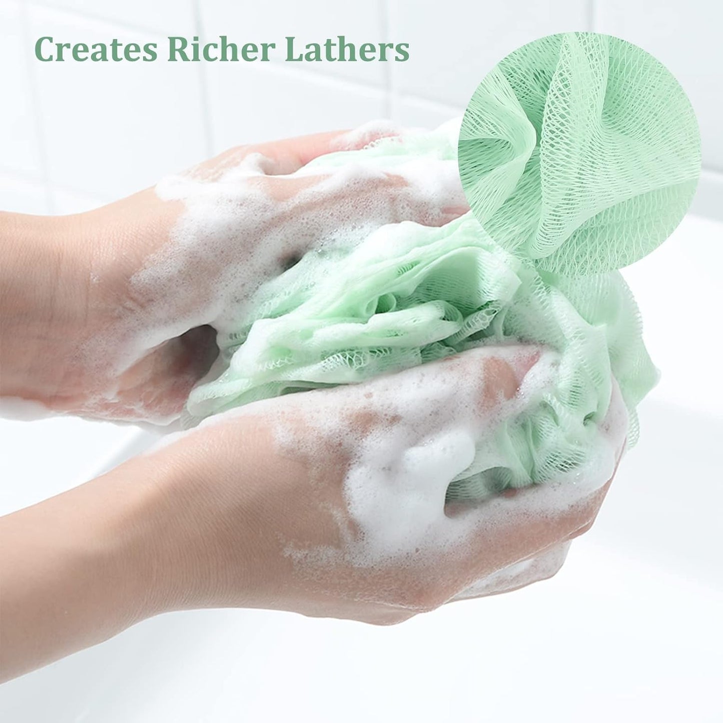 Store Bath Sponges Shower Loofahs Large Mesh Balls Sponge 4 Colors for Body Wash Bathroom Men Women - Pack of 4 Scrubber Cleaning Loofah Bathing Accessories (50g)