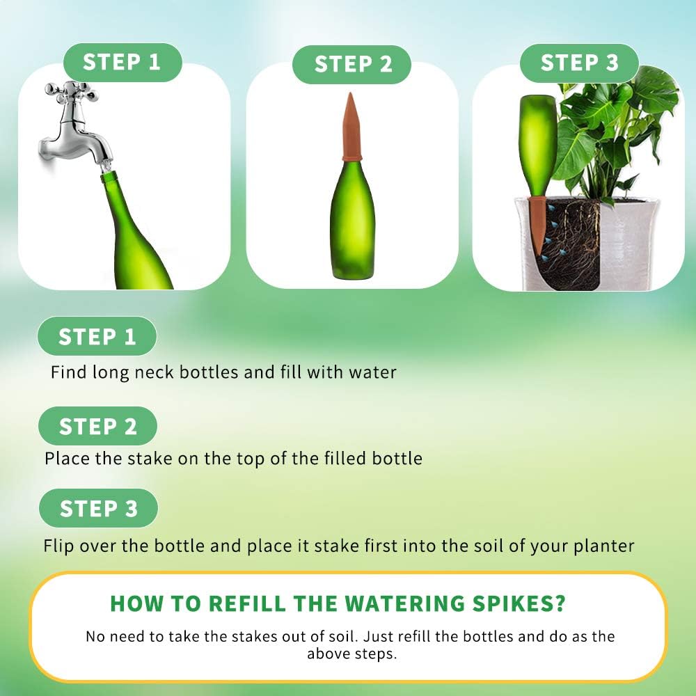 Store 10PCS Plant Watering Stakes Automatic Plant Drippers Waterers for Vacations Plant Watering Devices Terracotta Self Waterinq Spikes for Wine Bottles Great for Indoor Outdoor Plants