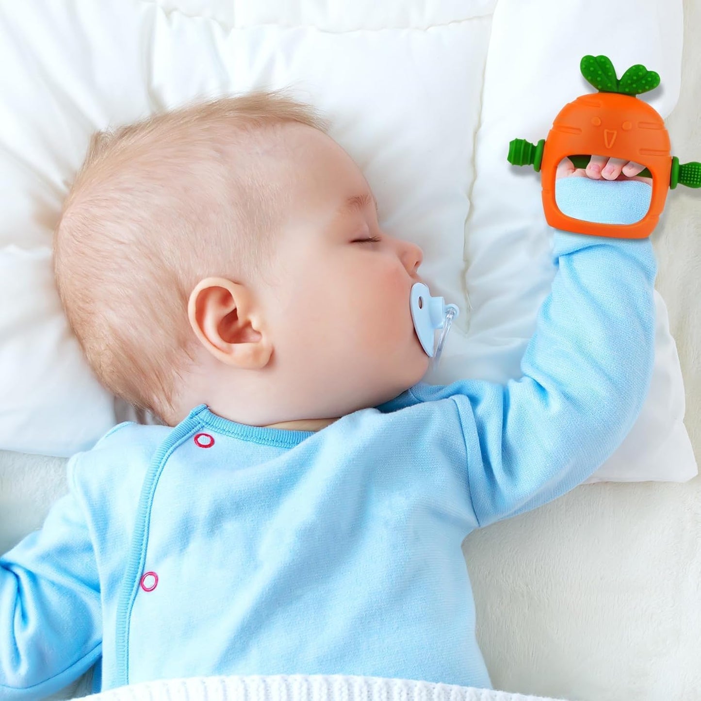 Store Baby Teething Toys Baby Mitten Teether 2 Pack for Babies 0-24 Months Carrot Glove Teethers Teething Relief Sore Gums Baby Toys for Infants