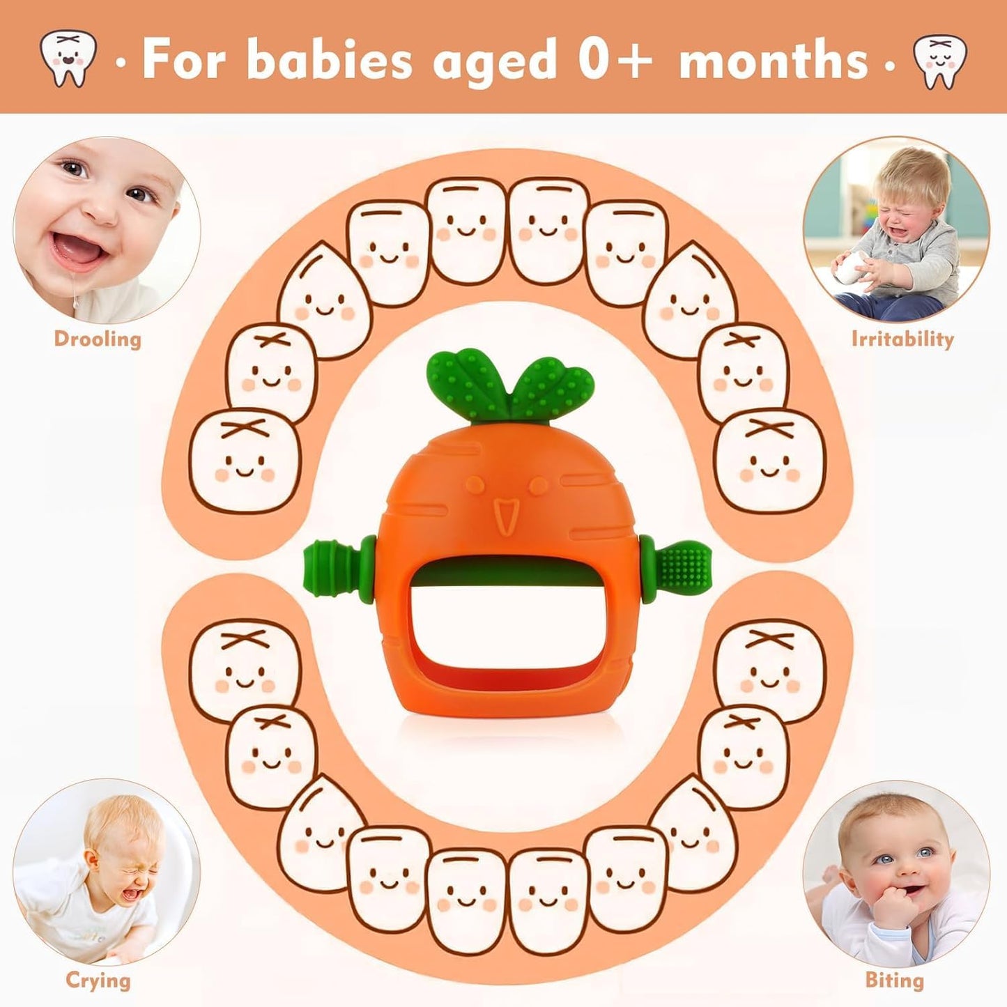 Store Baby Teething Toys Baby Mitten Teether 2 Pack for Babies 0-24 Months Carrot Glove Teethers Teething Relief Sore Gums Baby Toys for Infants