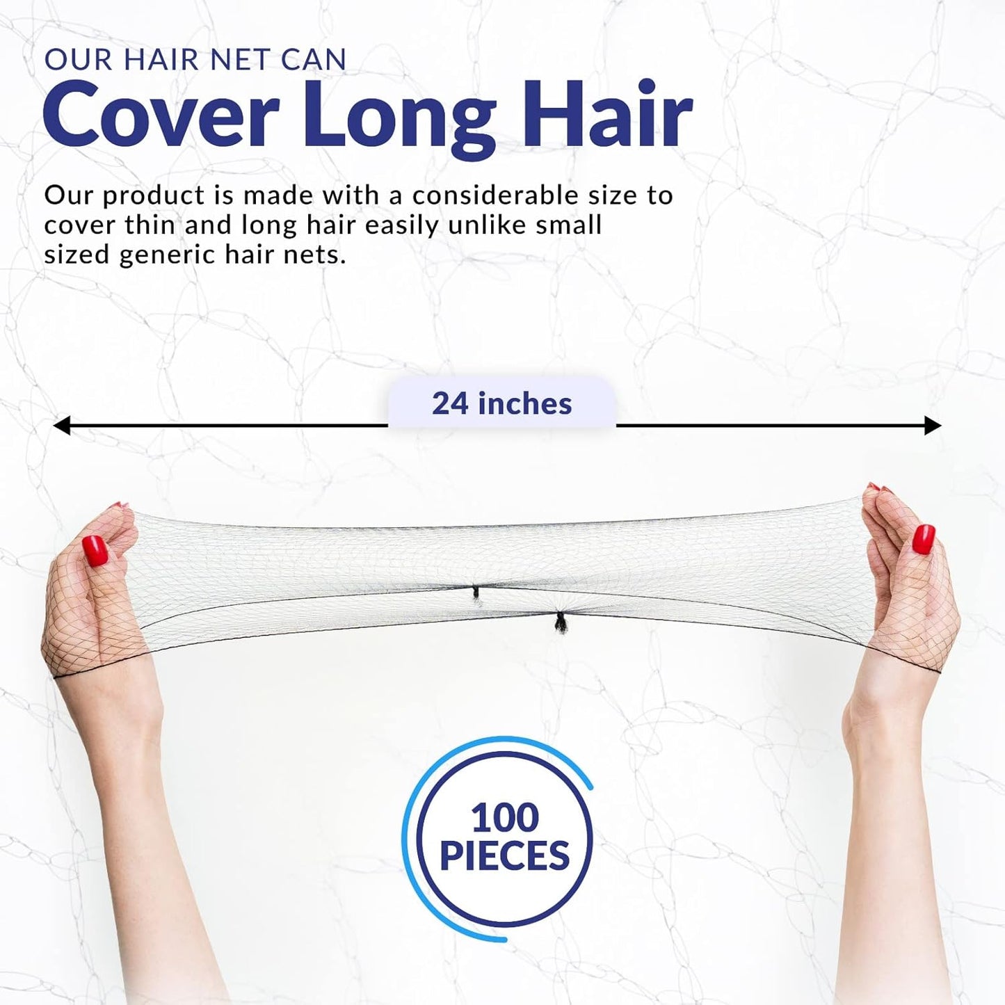 100Pcs Hair Net Black 24" Invisible Hair Nets for Women and Men - Perfect for Hair Bun, Sleeping, & Kitchen Food Service