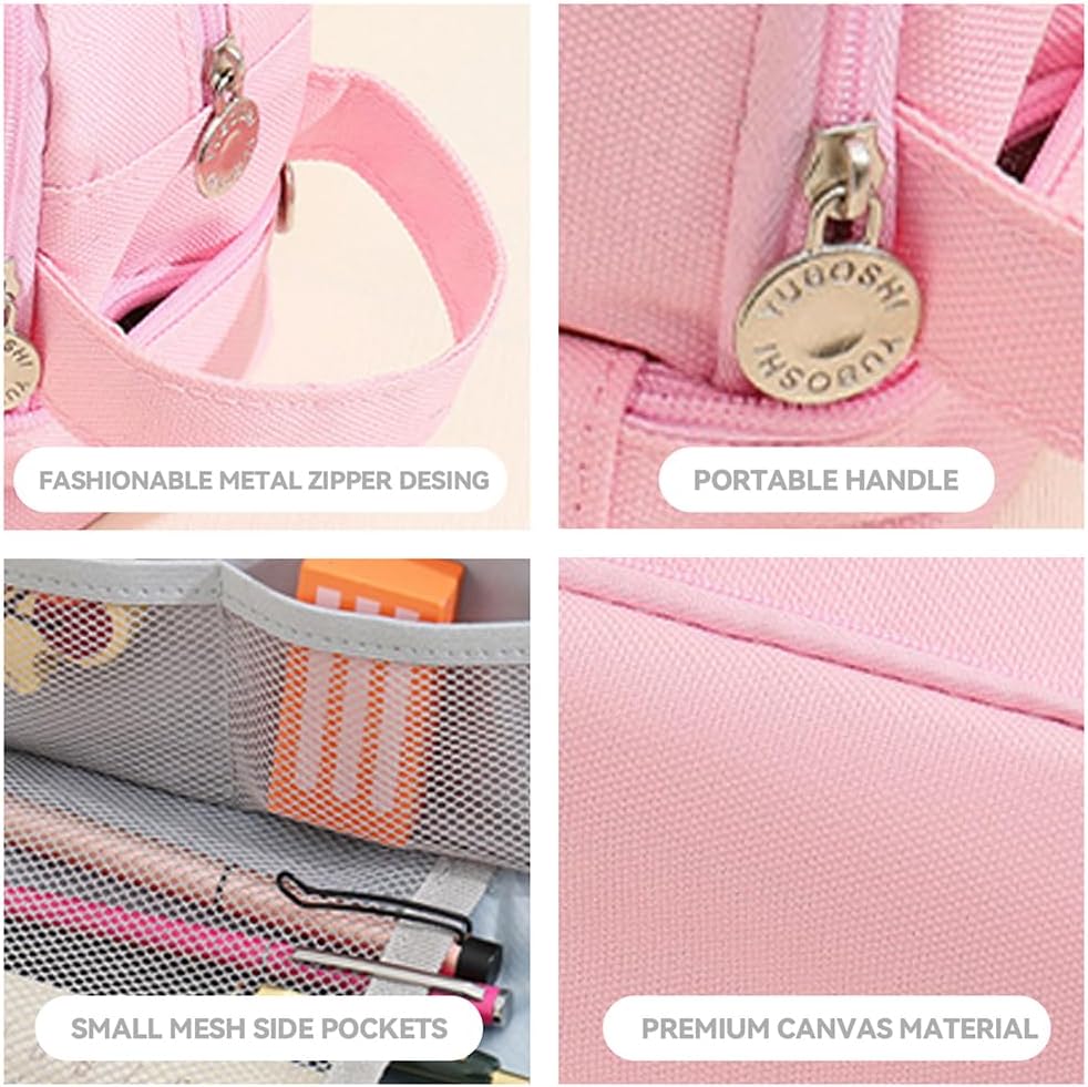 Large Capacity Pencil Case Adult, Office College School Portable Handle Cute Pencil Case with Zipper, Aesthetic Study Pencil Pouch Stationery Organizer for Back to School Teen Men Women (Pink)