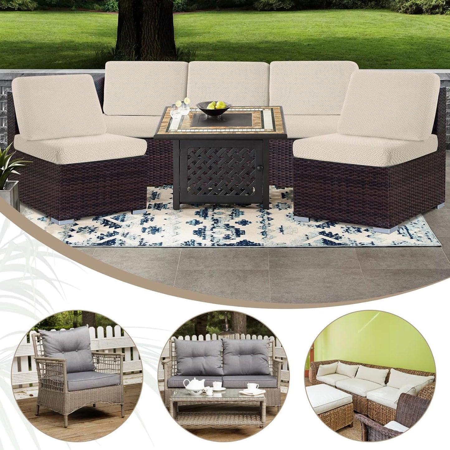 Outdoor Waterproof Couch Cushion Covers, Stretch Individual Patio Chair Cushion Outdoor Seat Cushion Pad Replacement Sofa Cushion Protector Sofa Slipcover (Cream, 2Pcs)