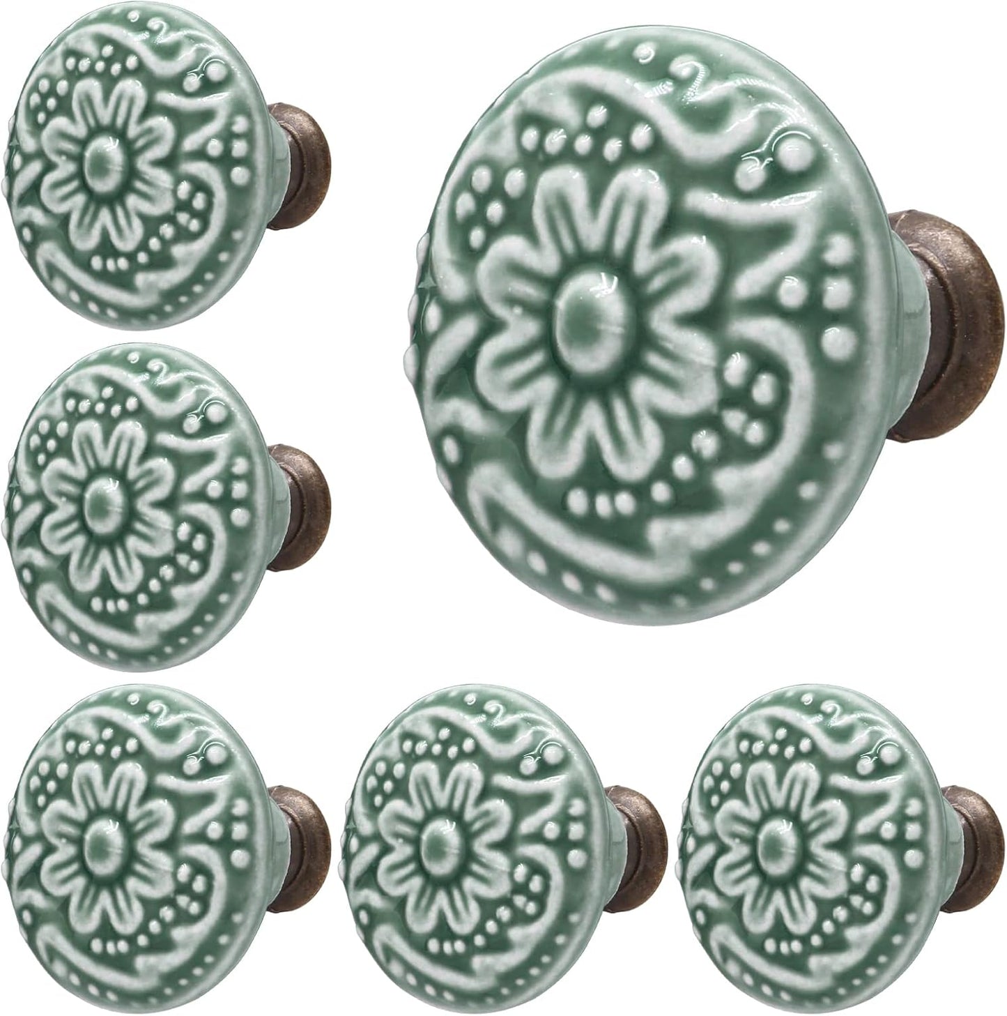 Green Ceramic knobs, Kitchen Cabinet Knobs, Retro Dresser Knobs, Drawer Knobs, Furniture Decorative Knobs and Pulls for Drawer, Dressers, Cupboard, Closet, 34mm / 1.3Inch Diameter(10Pcs)