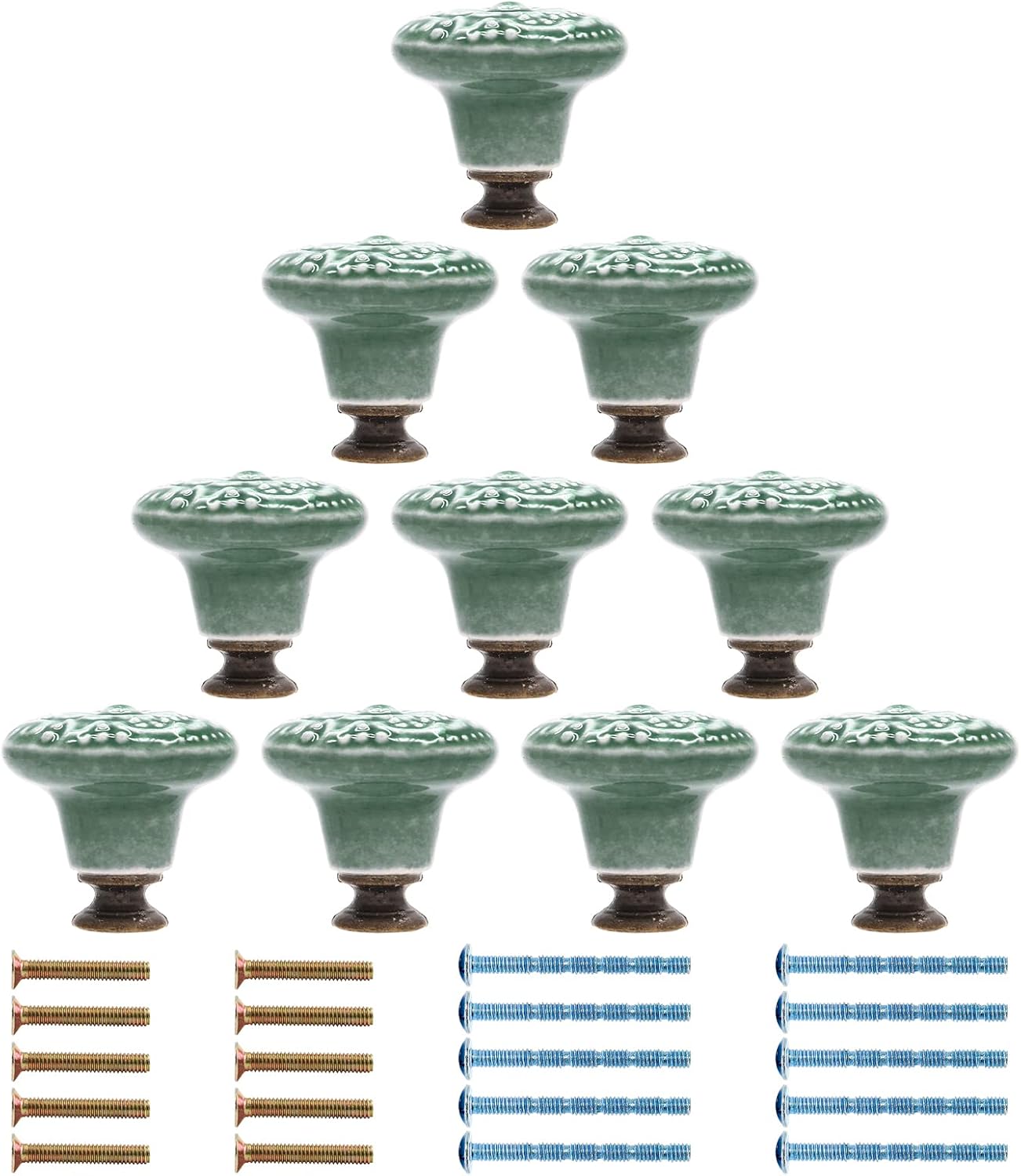 Green Ceramic knobs, Kitchen Cabinet Knobs, Retro Dresser Knobs, Drawer Knobs, Furniture Decorative Knobs and Pulls for Drawer, Dressers, Cupboard, Closet, 34mm / 1.3Inch Diameter(10Pcs)