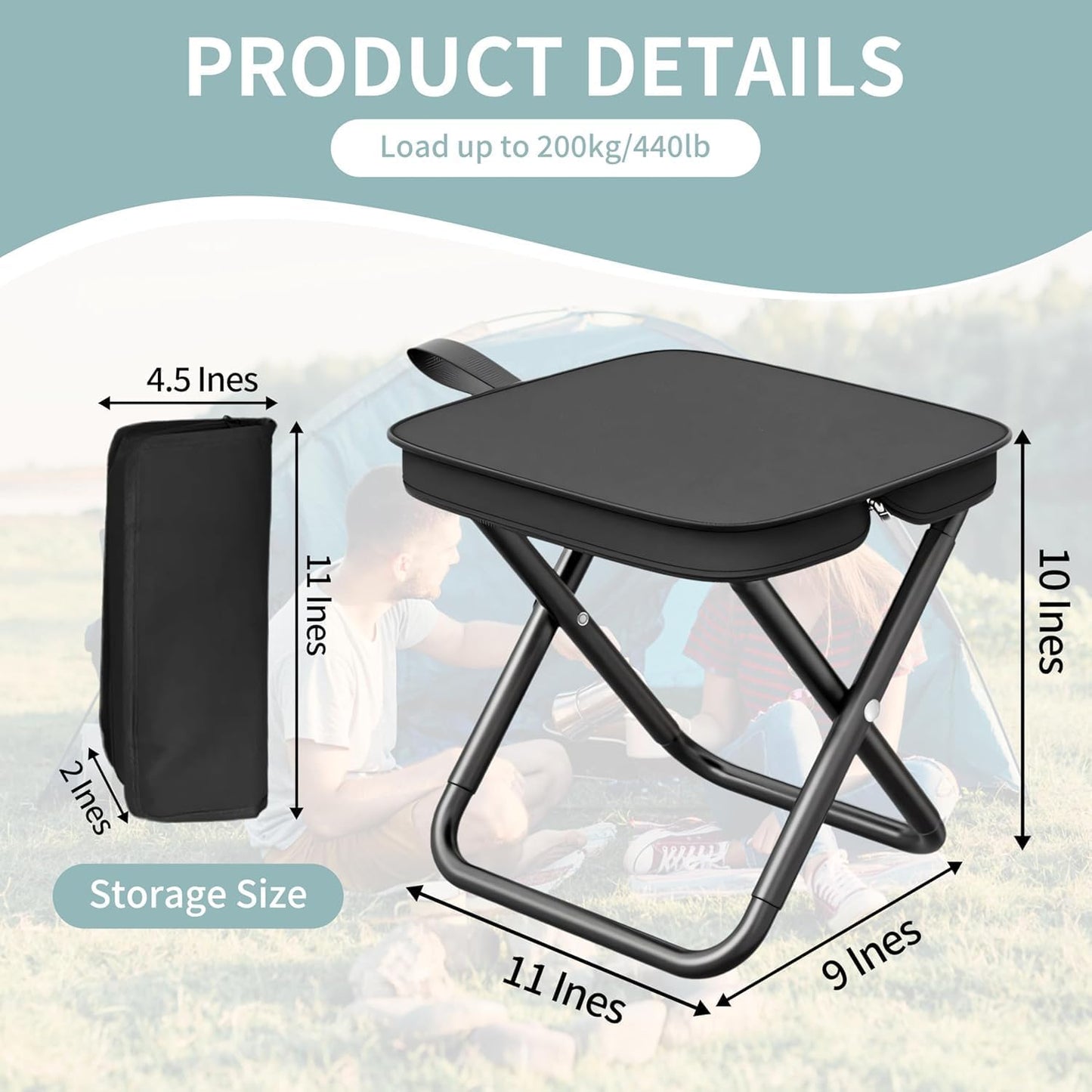 Camping Stool, Portable Folding Stool with Carry Bag, Foldable Seat, Ultralight Camping Stool for Travel Walking Hiking Fishing Picnic Barbecue (2, Black)