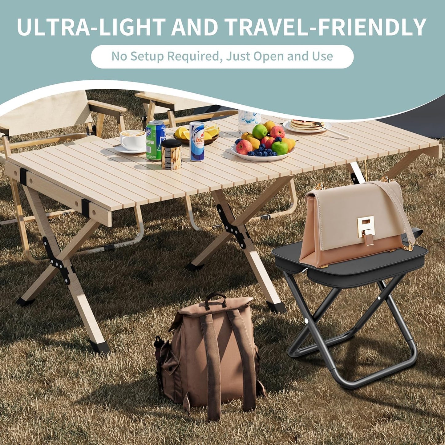 Camping Stool, Portable Folding Stool with Carry Bag, Foldable Seat, Ultralight Camping Stool for Travel Walking Hiking Fishing Picnic Barbecue (2, Black)