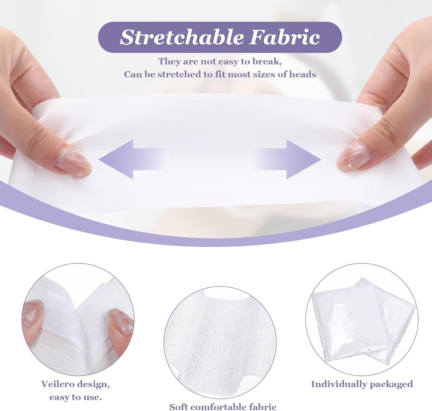200 Count Disposable Spa Facial Headbands with Convenient Closure,White Stretch Facial Headwraps Soft for Facials Skincare Spa