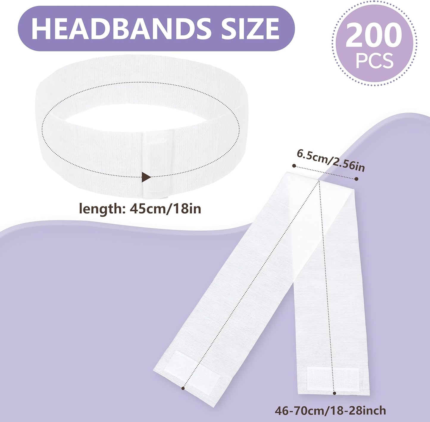 200 Count Disposable Spa Facial Headbands with Convenient Closure,White Stretch Facial Headwraps Soft for Facials Skincare Spa