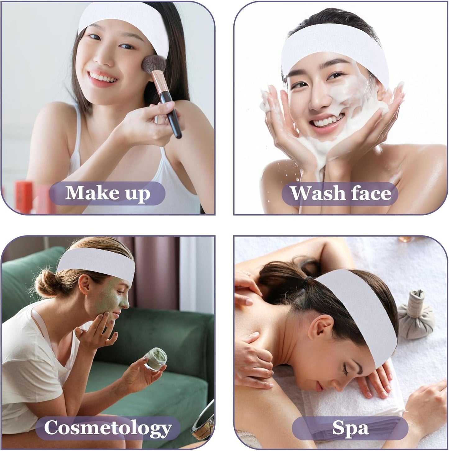 200 Count Disposable Spa Facial Headbands with Convenient Closure,White Stretch Facial Headwraps Soft for Facials Skincare Spa