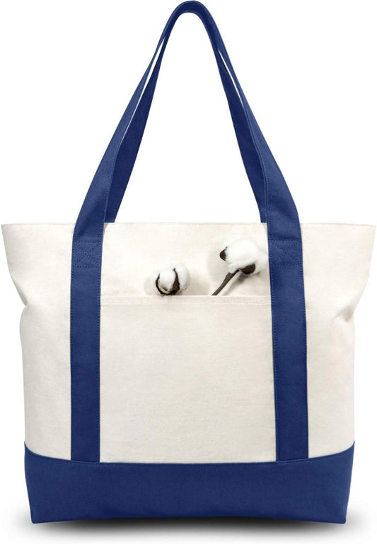 Stylish Canvas Tote Bag with an External Pocket, Top Zipper Closure, Daily Essentials