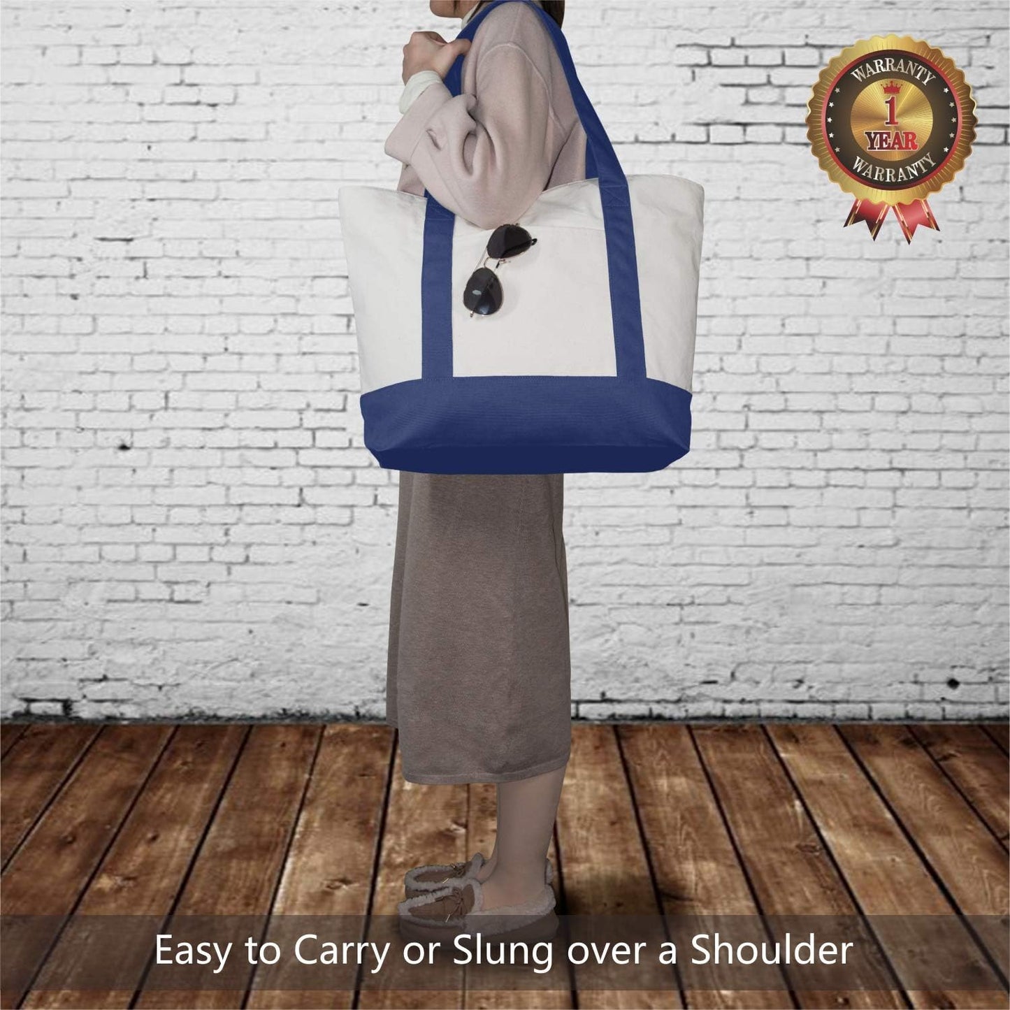 Stylish Canvas Tote Bag with an External Pocket, Top Zipper Closure, Daily Essentials